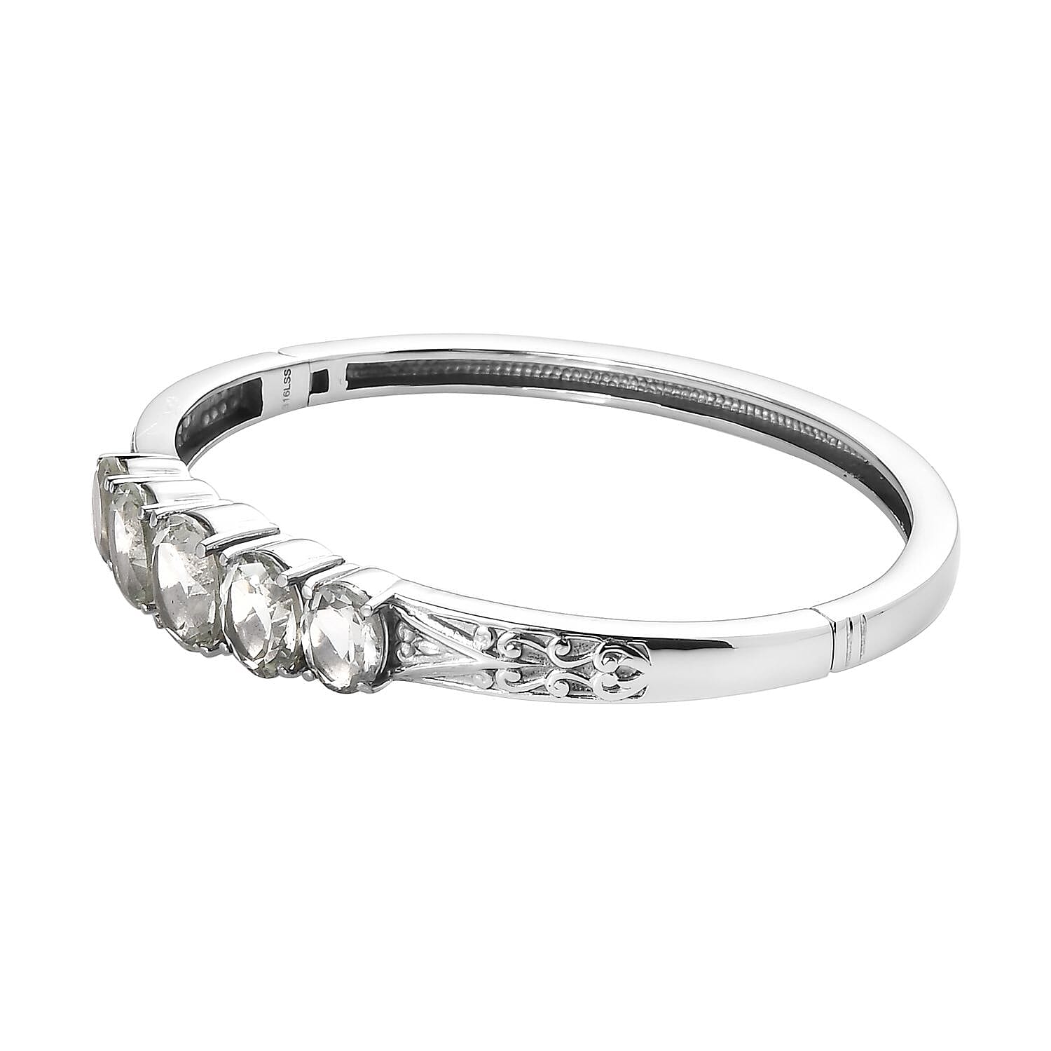 Montezuma Prasiolite 29.85 ctw Bangle Bracelet (7.25In), Earrings, Ring (Size 8.0) and Pendant Necklace 20 Inches in Stainless Steel