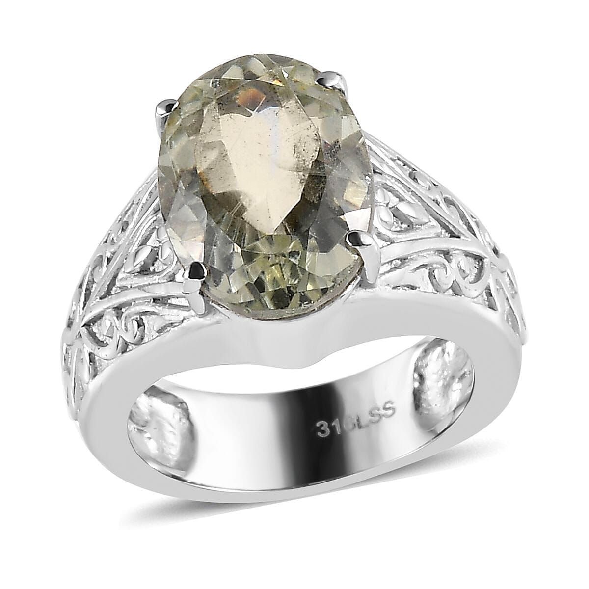 Montezuma Prasiolite 29.85 ctw Bangle Bracelet (7.25In), Earrings, Ring (Size 8.0) and Pendant Necklace 20 Inches in Stainless Steel