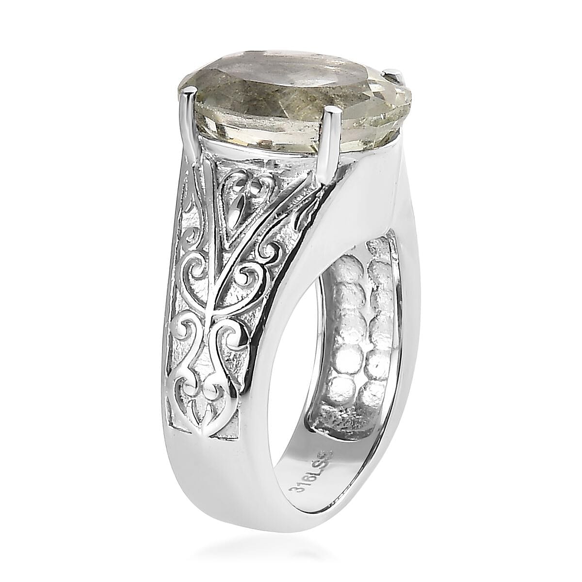 Montezuma Prasiolite 29.85 ctw Bangle Bracelet (7.25In), Earrings, Ring (Size 8.0) and Pendant Necklace 20 Inches in Stainless Steel