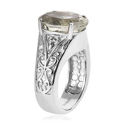 Montezuma Prasiolite 29.85 ctw Bangle Bracelet (7.25In), Earrings, Ring (Size 8.0) and Pendant Necklace 20 Inches in Stainless Steel