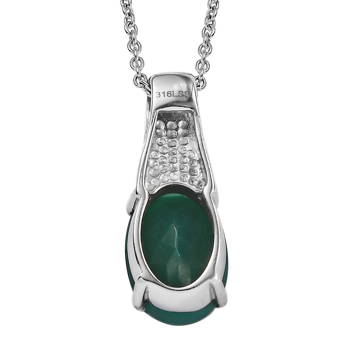Green Onyx 28.65 ctw Bangle Bracelet (7.25In), Earrings, Ring (Size 8.0) and Pendant Necklace 20 Inches in Stainless Steel image number 2