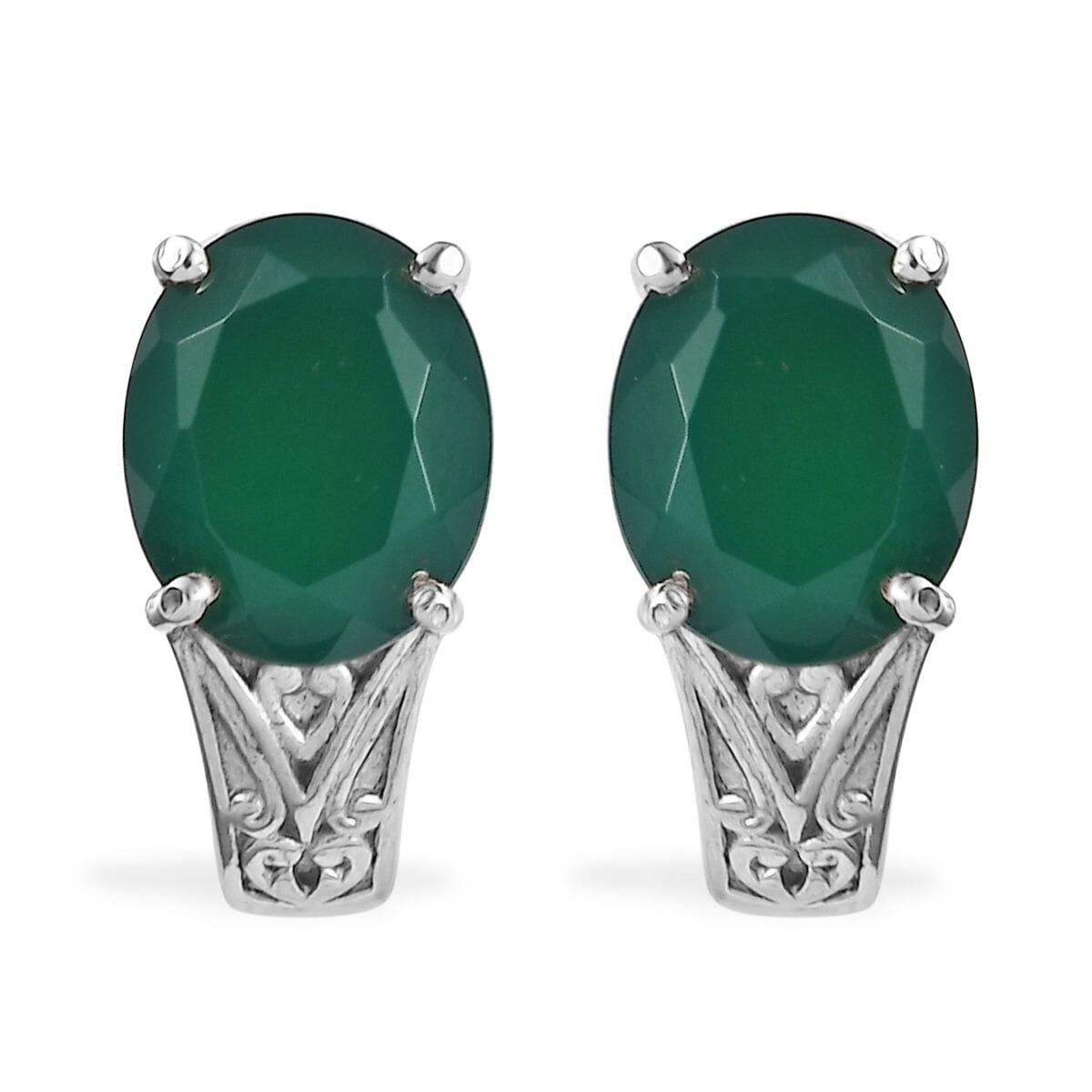 Green Onyx 28.65 ctw Bangle Bracelet (7.25In), Earrings, Ring (Size 8.0) and Pendant Necklace 20 Inches in Stainless Steel image number 3