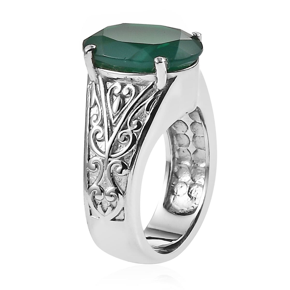 Green Onyx 28.65 ctw Bangle Bracelet (7.25In), Earrings, Ring (Size 8.0) and Pendant Necklace 20 Inches in Stainless Steel image number 7