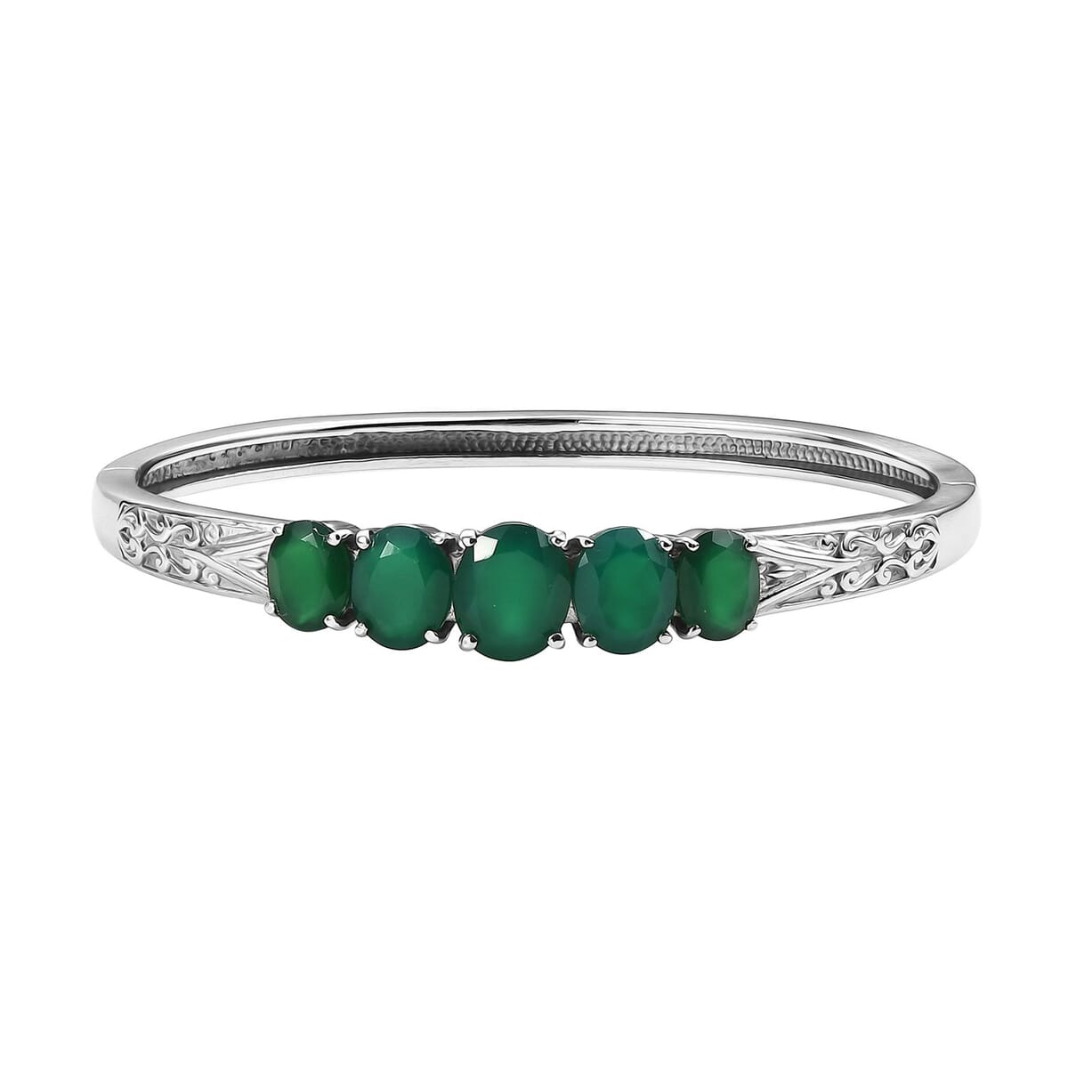 Green Onyx 28.65 ctw Bangle Bracelet (7.25In), Earrings, Ring (Size 8.0) and Pendant Necklace 20 Inches in Stainless Steel image number 9