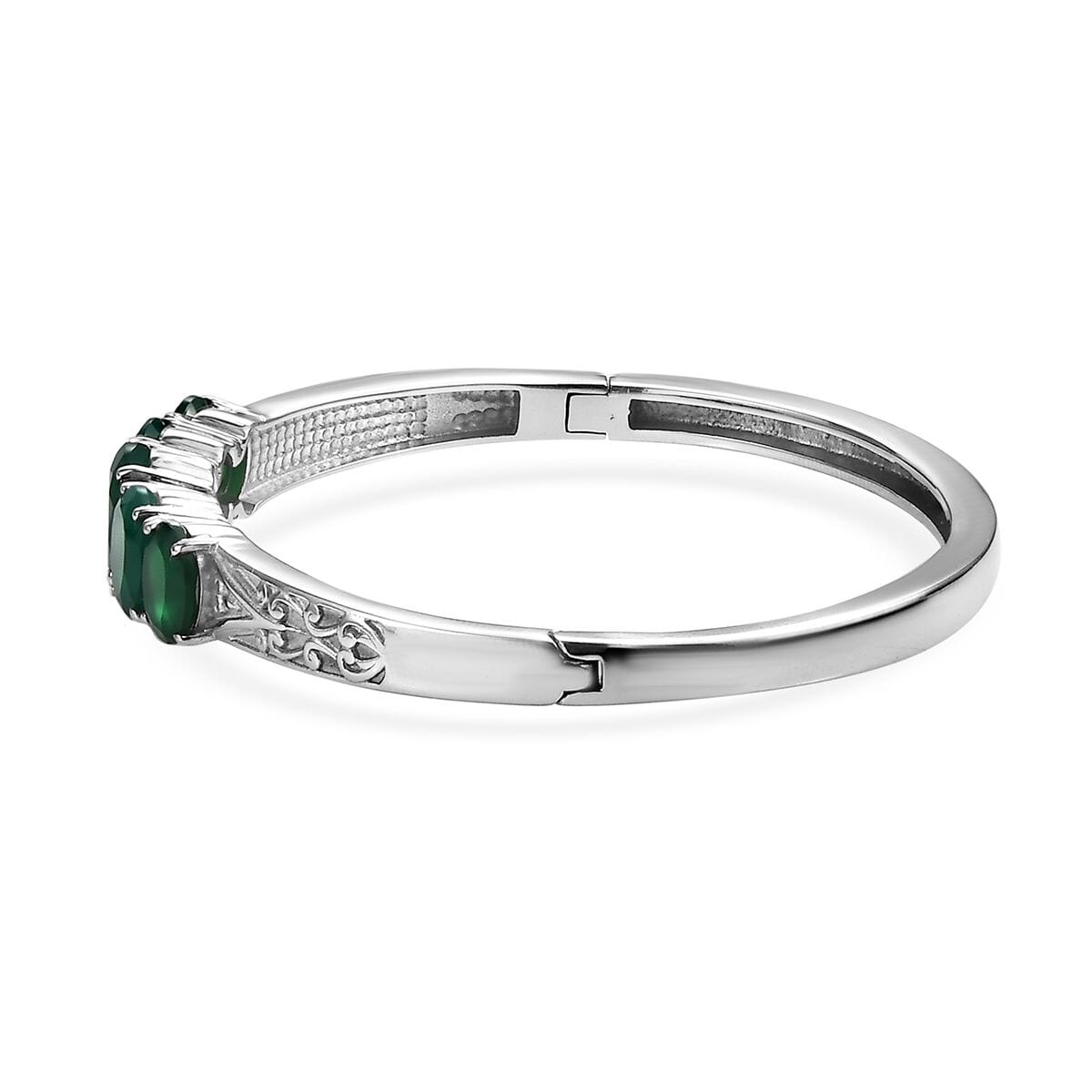 Green Onyx 28.65 ctw Bangle Bracelet (7.25In), Earrings, Ring (Size 8.0) and Pendant Necklace 20 Inches in Stainless Steel image number 10