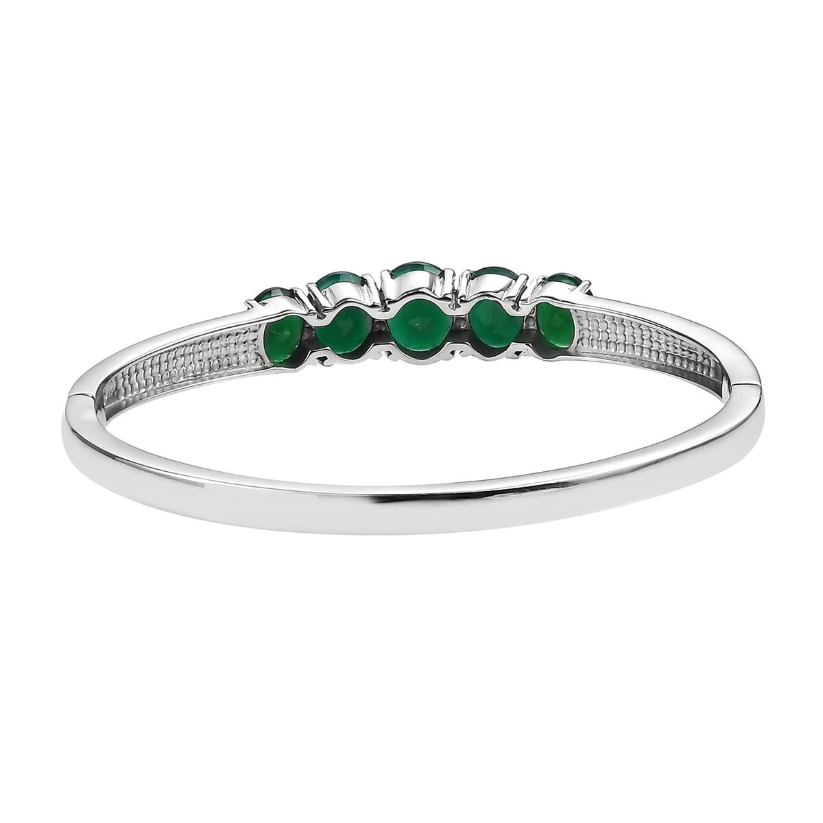 Green Onyx 28.65 ctw Bangle Bracelet (7.25In), Earrings, Ring (Size 8.0) and Pendant Necklace 20 Inches in Stainless Steel image number 11