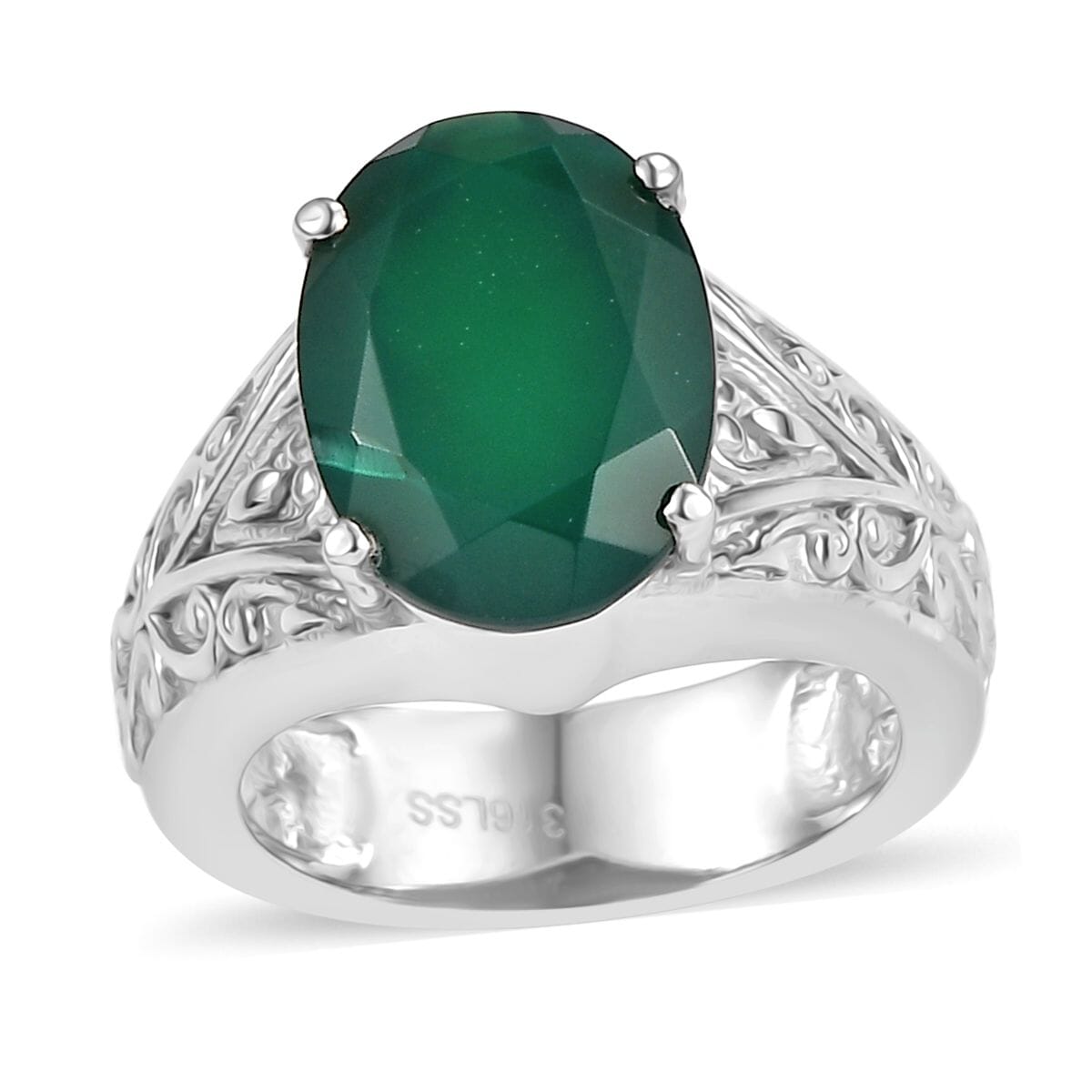Green Onyx 28.65 ctw Bangle Bracelet (7.25In), Earrings, Ring (Size 9.0) and Pendant Necklace 20 Inches in Stainless Steel image number 6