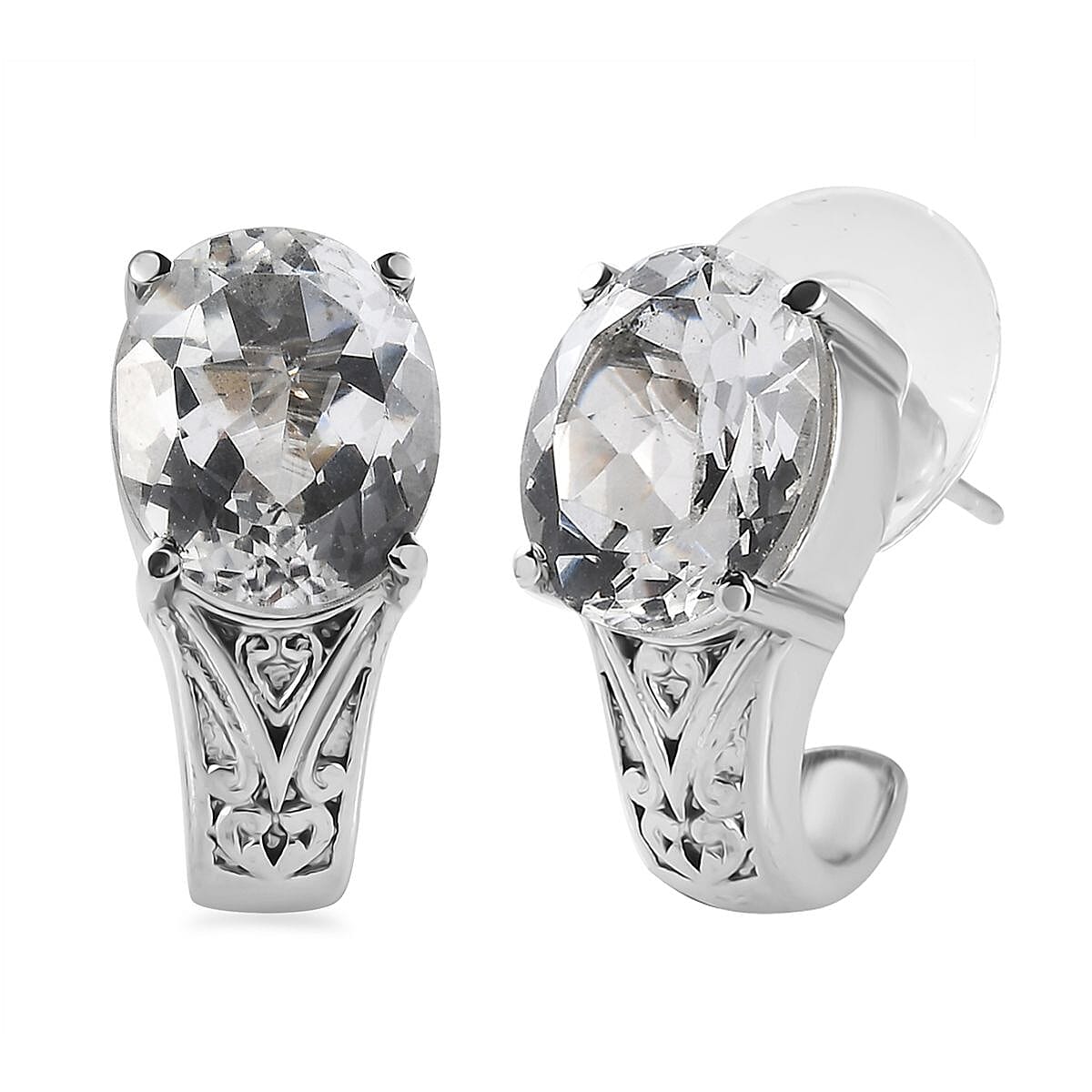 White Topaz 38.50 ctw Bangle Bracelet (7.25In), Earrings, Ring (Size 5.0) and Pendant Necklace 20 Inches in Stainless Steel image number 4