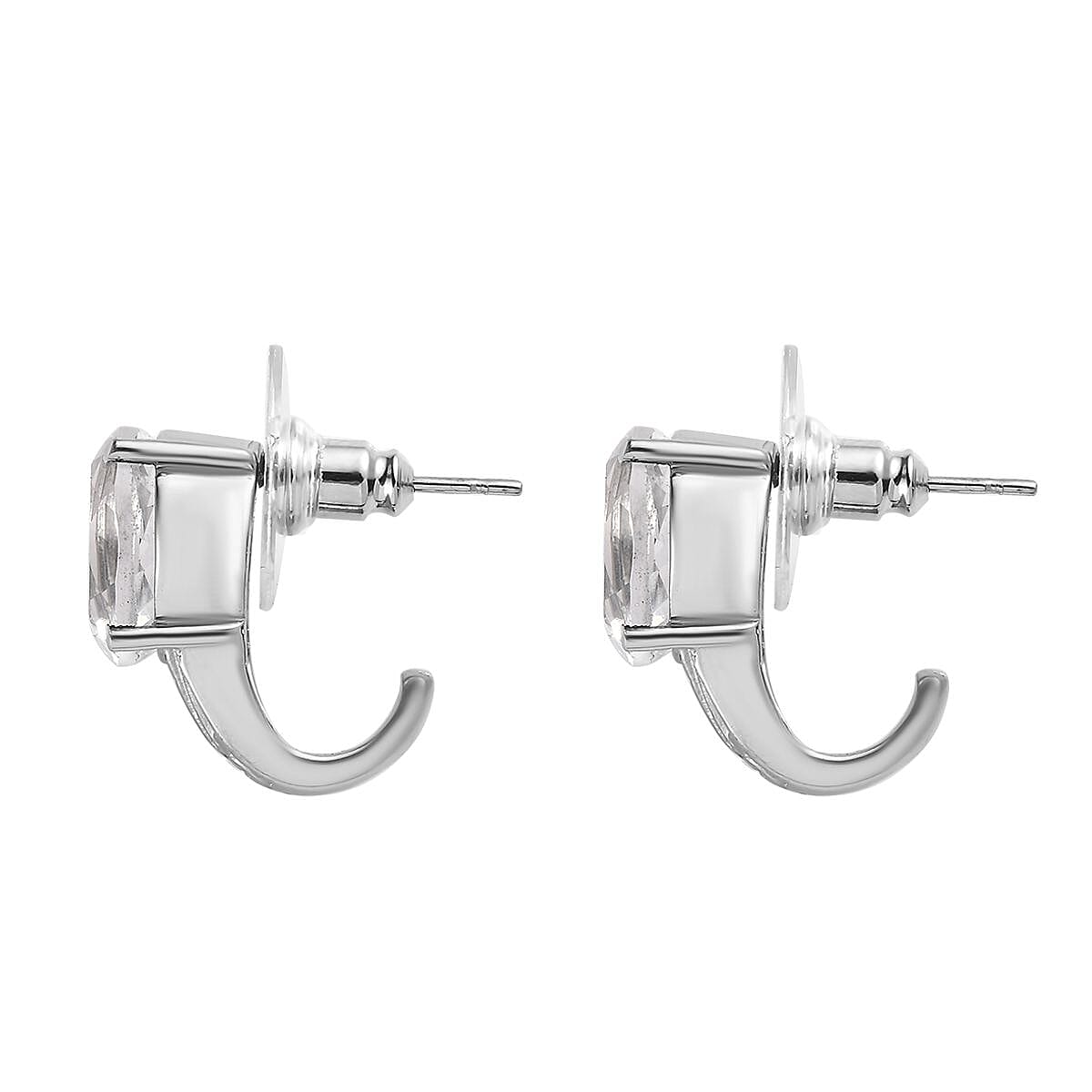 White Topaz 38.50 ctw Bangle Bracelet (7.25In), Earrings, Ring (Size 5.0) and Pendant Necklace 20 Inches in Stainless Steel image number 5