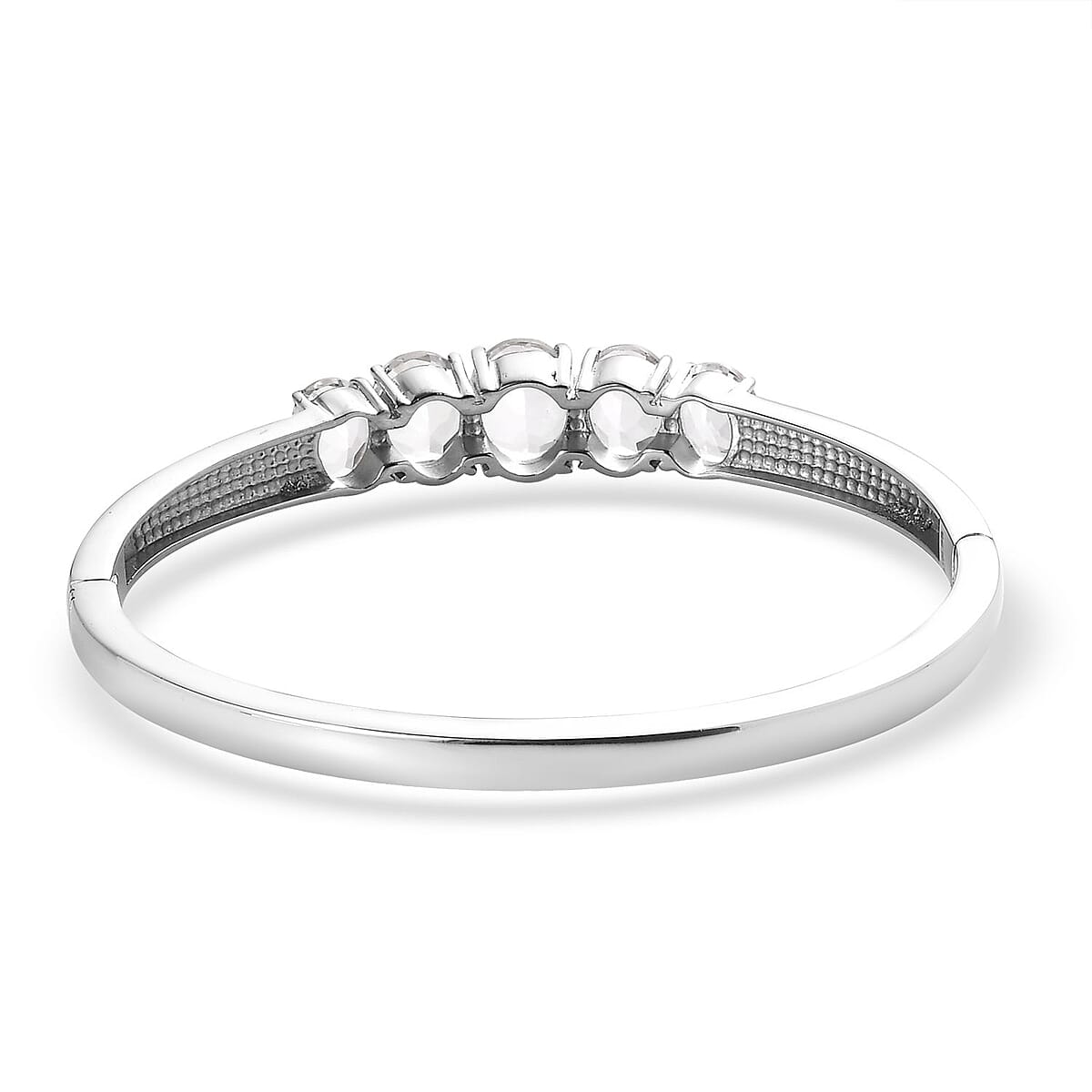 White Topaz 38.50 ctw Bangle Bracelet (7.25In), Earrings, Ring (Size 5.0) and Pendant Necklace 20 Inches in Stainless Steel image number 9