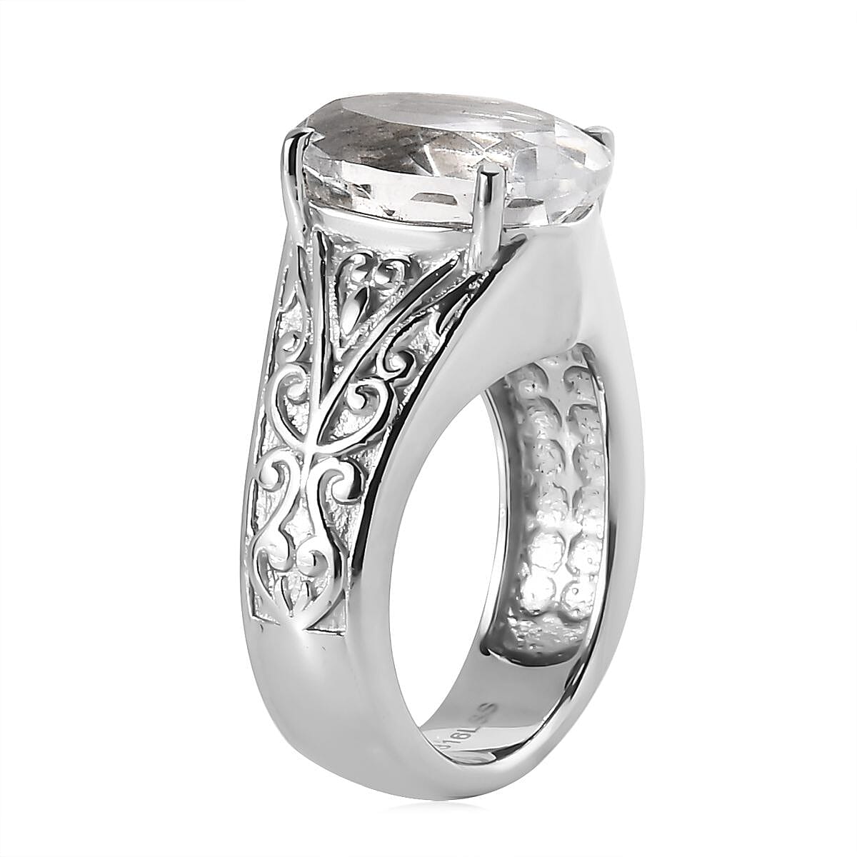 White Topaz 38.50 ctw Bangle Bracelet (7.25In), Earrings, Ring (Size 5.0) and Pendant Necklace 20 Inches in Stainless Steel image number 11