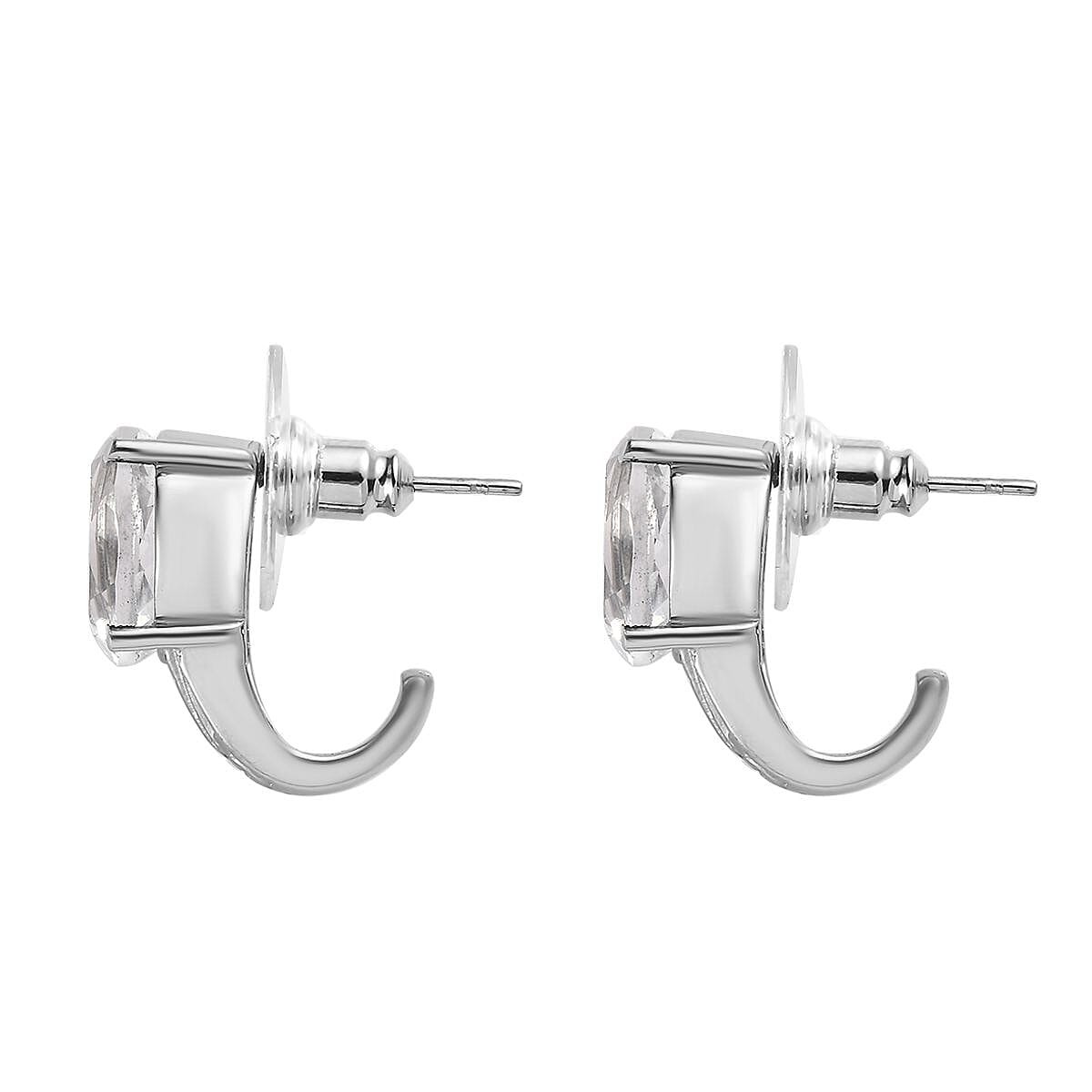 White Topaz 38.50 ctw Bangle Bracelet (7.25In), Earrings, Ring (Size 8.0) and Pendant Necklace 20 Inches in Stainless Steel image number 5