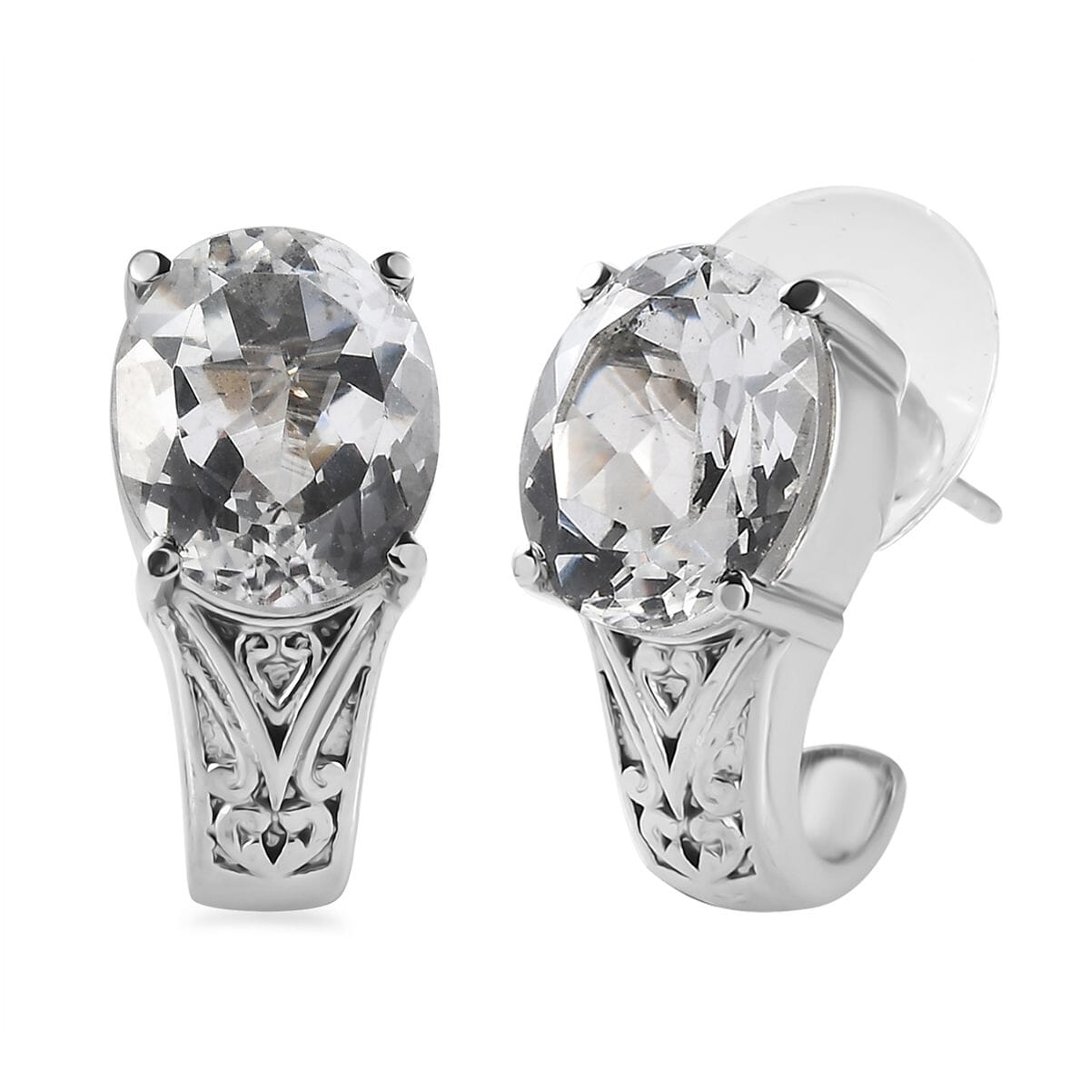 White Topaz 38.50 ctw Bangle Bracelet (7.25In), Earrings, Ring (Size 11.0) and Pendant Necklace 20 Inches in Stainless Steel image number 4