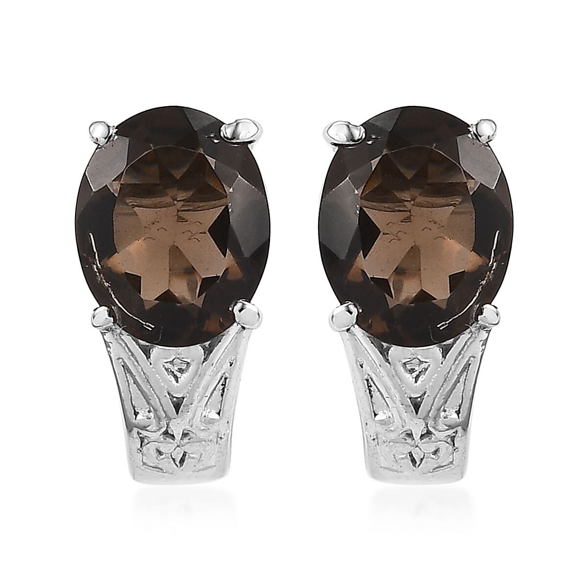 Brazilian Smoky Quartz 28.60 ctw Bangle Bracelet (7.25In), Earrings, Ring (Size 6.0) and Pendant Necklace 20 Inches in Stainless Steel image number 3