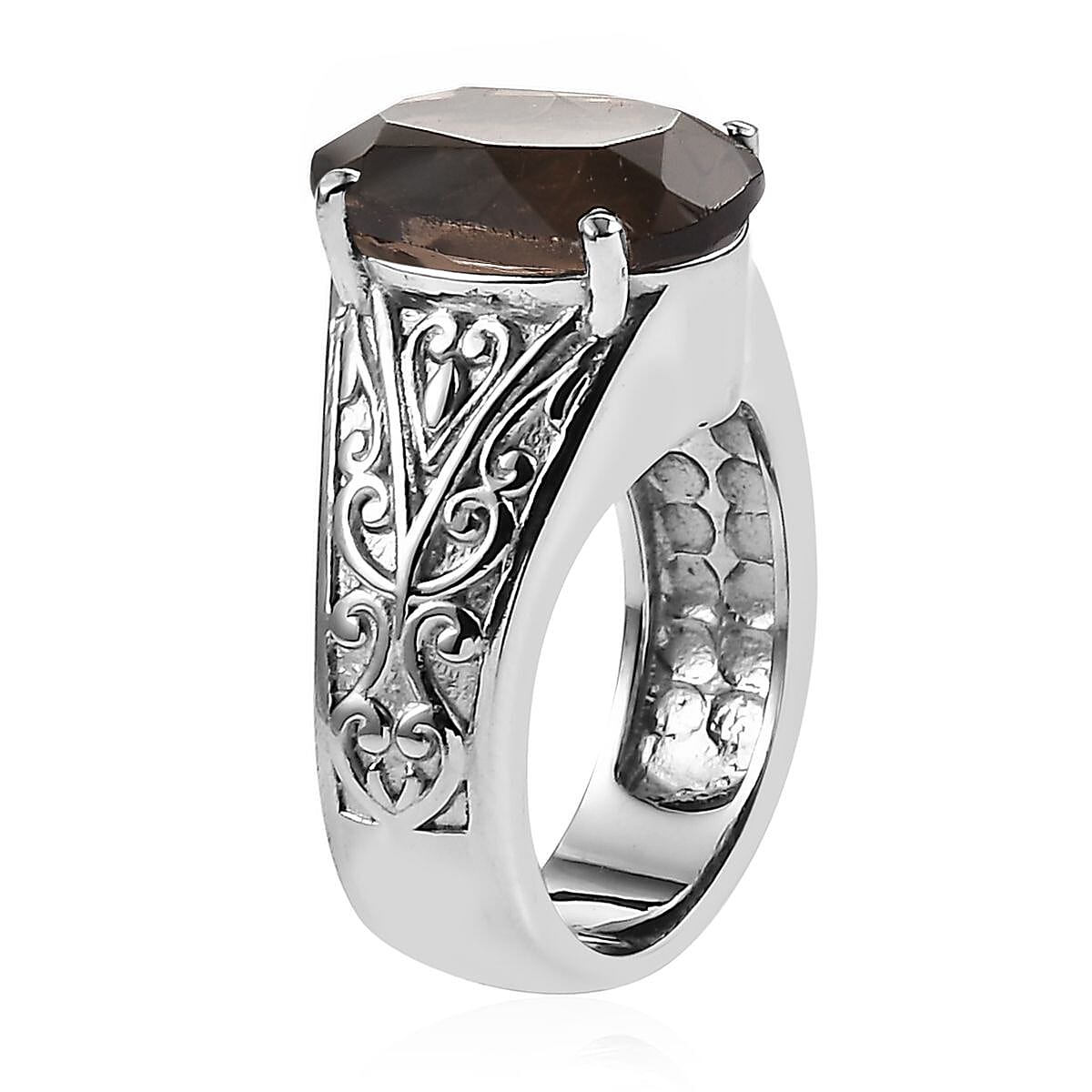 Brazilian Smoky Quartz 28.60 ctw Bangle Bracelet (7.25In), Earrings, Ring (Size 6.0) and Pendant Necklace 20 Inches in Stainless Steel image number 7