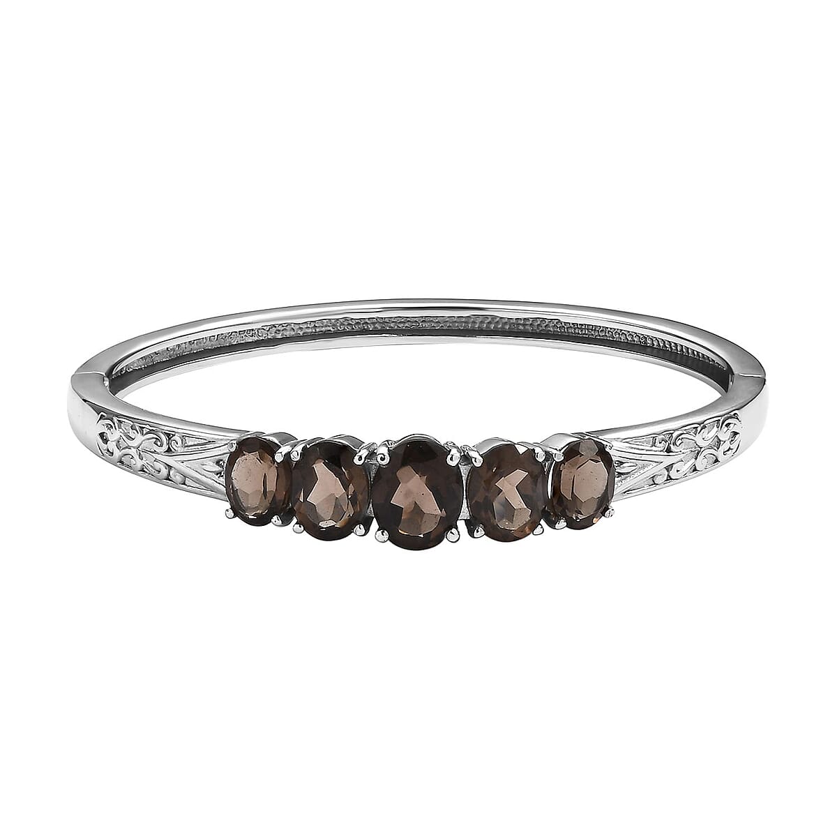 Brazilian Smoky Quartz 28.60 ctw Bangle Bracelet (7.25In), Earrings, Ring (Size 6.0) and Pendant Necklace 20 Inches in Stainless Steel image number 9