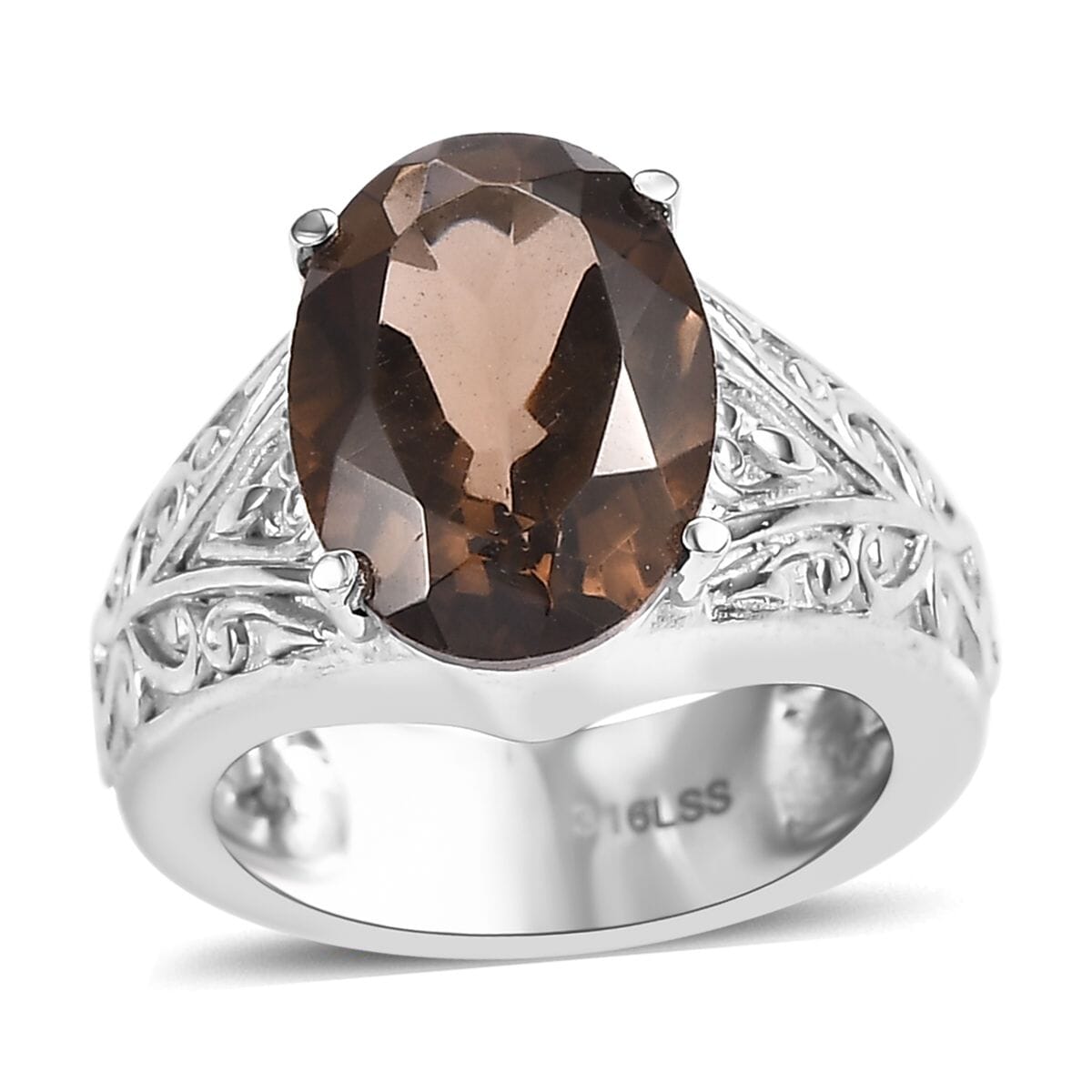 Brazilian Smoky Quartz 28.60 ctw Bangle Bracelet (7.25In), Earrings, Ring (Size 7.0) and Pendant Necklace 20 Inches in Stainless Steel image number 6