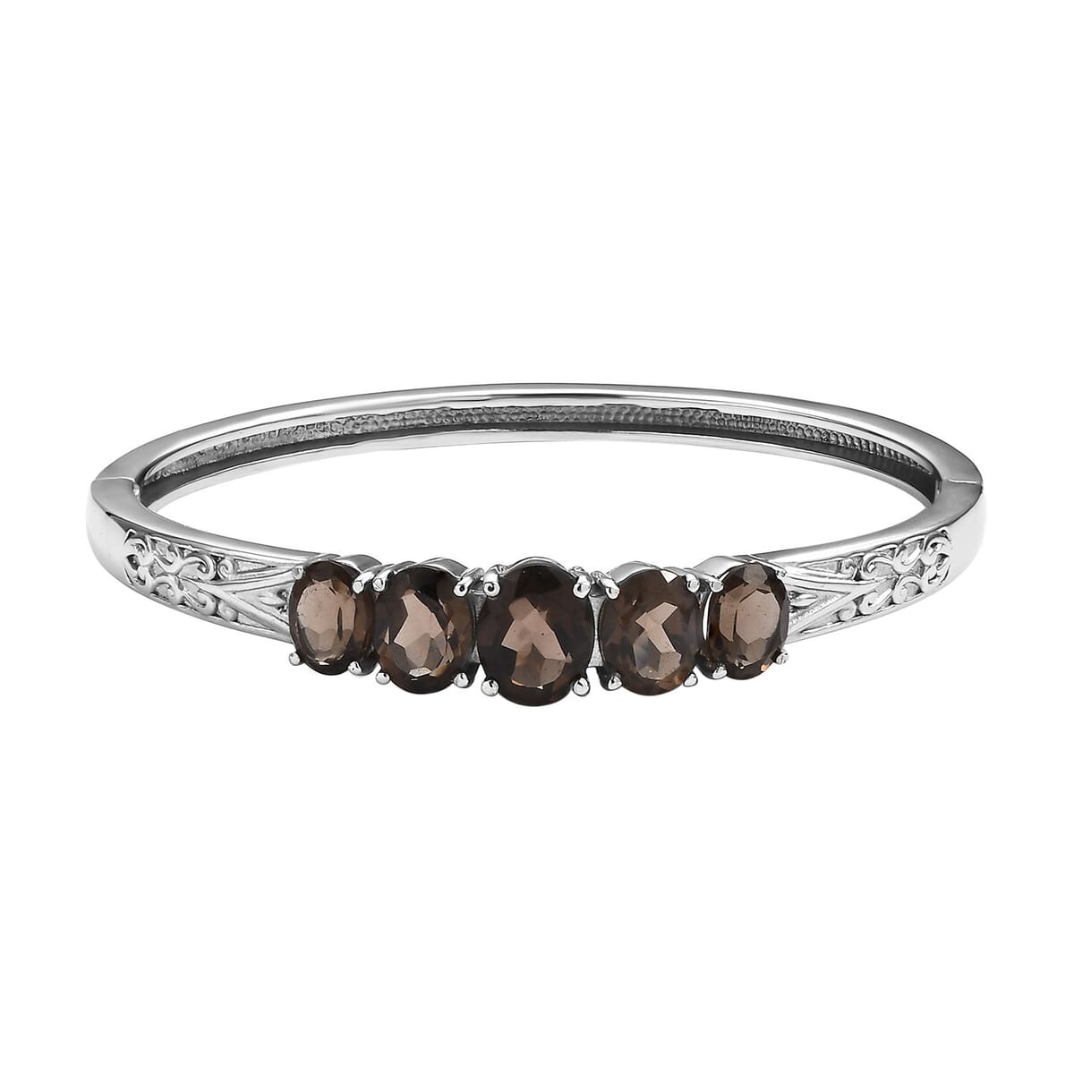 Brazilian Smoky Quartz 28.60 ctw Bangle Bracelet (7.25In), Earrings, Ring (Size 7.0) and Pendant Necklace 20 Inches in Stainless Steel image number 9
