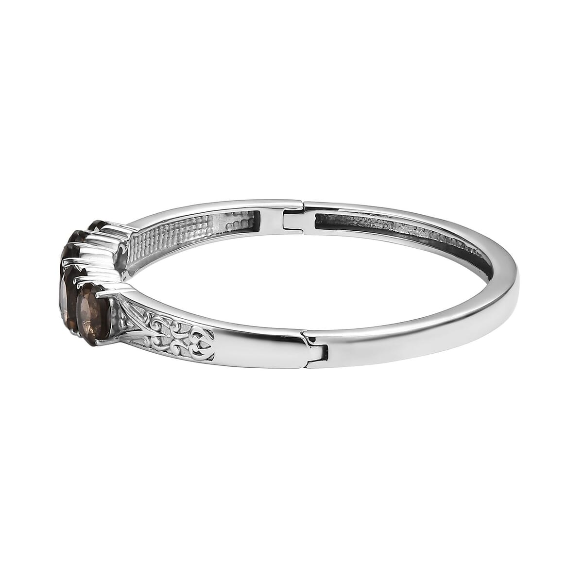 Brazilian Smoky Quartz 28.60 ctw Bangle Bracelet (7.25In), Earrings, Ring (Size 7.0) and Pendant Necklace 20 Inches in Stainless Steel image number 10