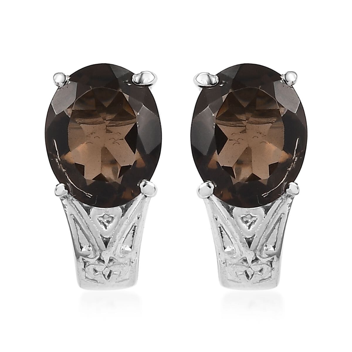 Brazilian Smoky Quartz 28.60 ctw Bangle Bracelet (7.25In), Earrings, Ring (Size 9.0) and Pendant Necklace 20 Inches in Stainless Steel image number 3