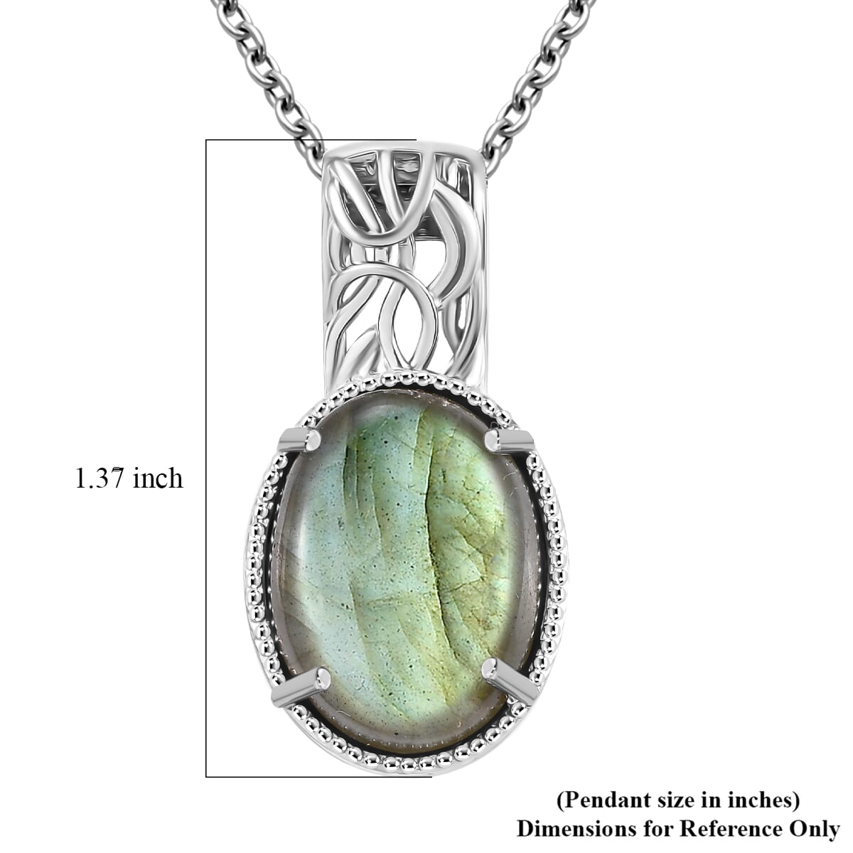 Madagascar Fire Labradorite 16.75 ctw Solitaire Pendant Necklace 20 Inches in Stainless Steel  image number 5