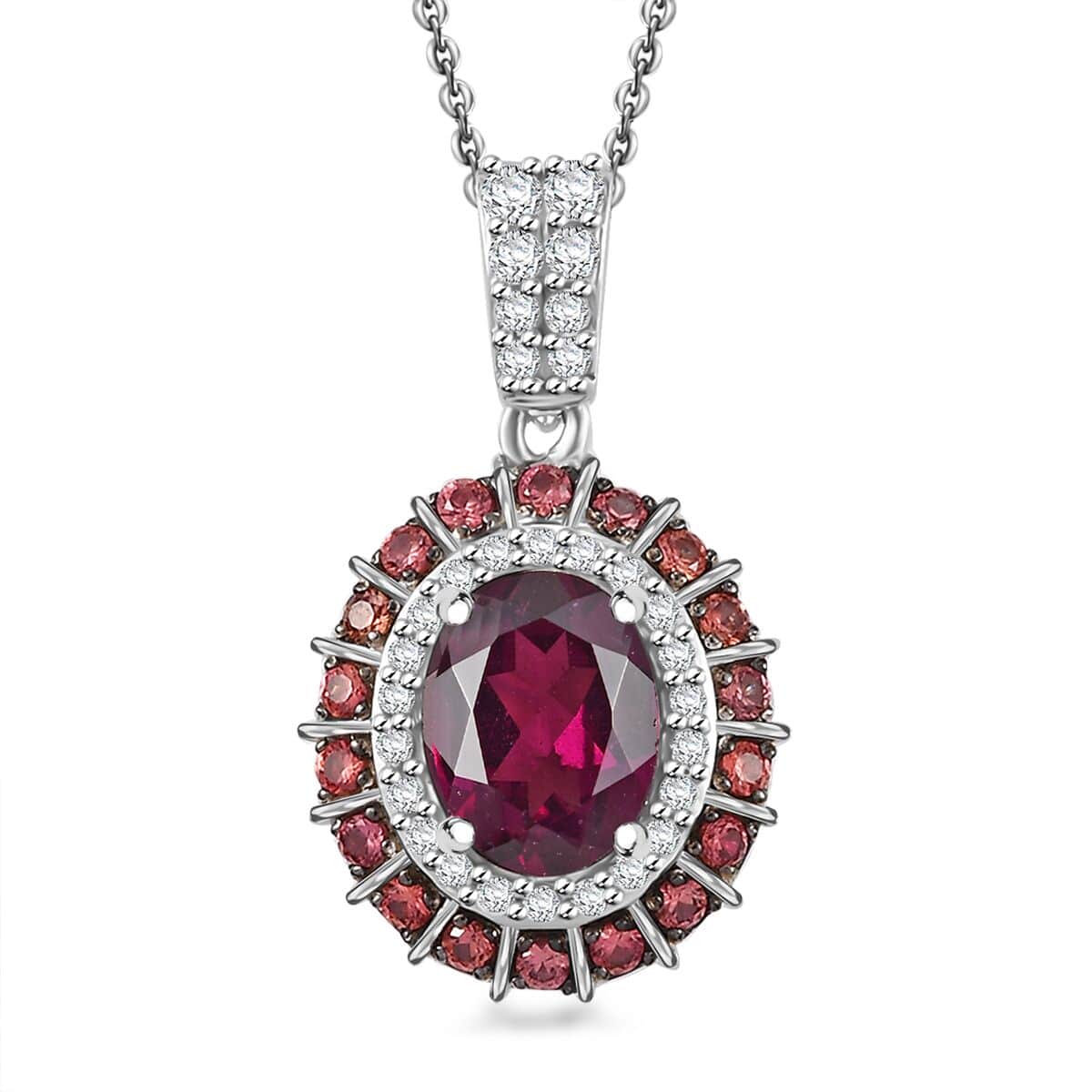 Doorbuster Premium Radiant Ember Garnet and Multi Gemstone 3.00 ctw Royal Bloom Pendant Necklace in Rhodium Over Sterling Silver 20 Inches image number 0