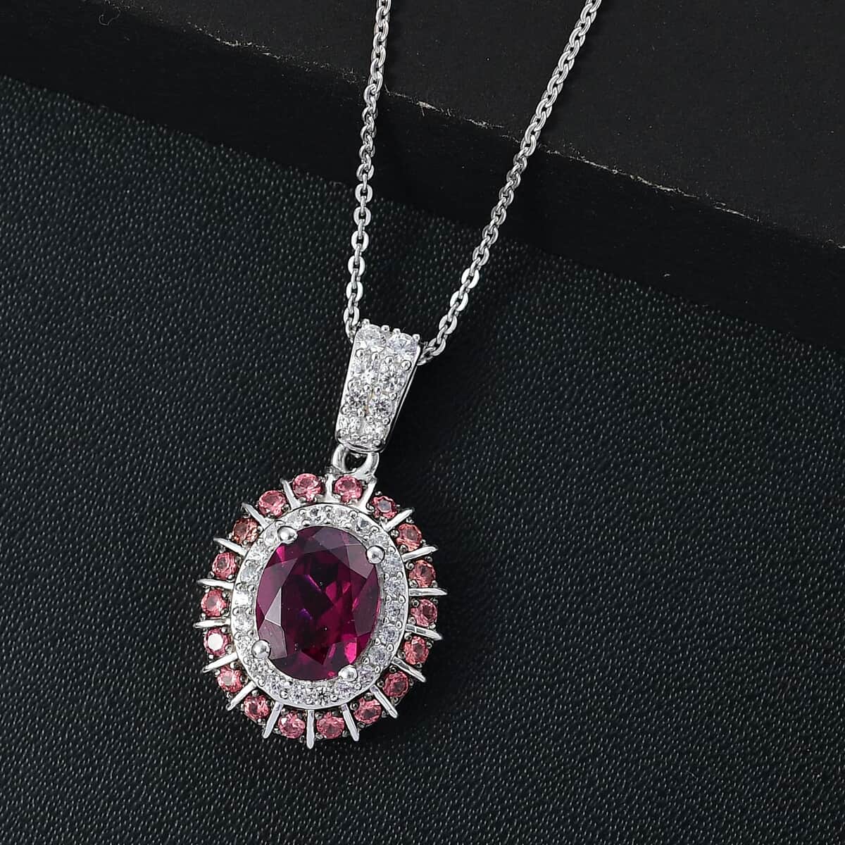 Doorbuster Premium Radiant Ember Garnet and Multi Gemstone 3.00 ctw Royal Bloom Pendant Necklace in Rhodium Over Sterling Silver 20 Inches image number 1