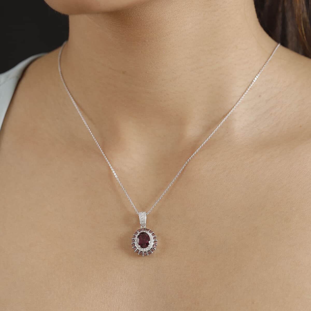 Doorbuster Premium Radiant Ember Garnet and Multi Gemstone 3.00 ctw Royal Bloom Pendant Necklace in Rhodium Over Sterling Silver 20 Inches image number 2