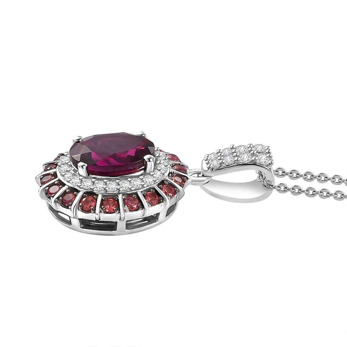 Doorbuster Premium Radiant Ember Garnet and Multi Gemstone 3.00 ctw Royal Bloom Pendant Necklace in Rhodium Over Sterling Silver 20 Inches image number 3