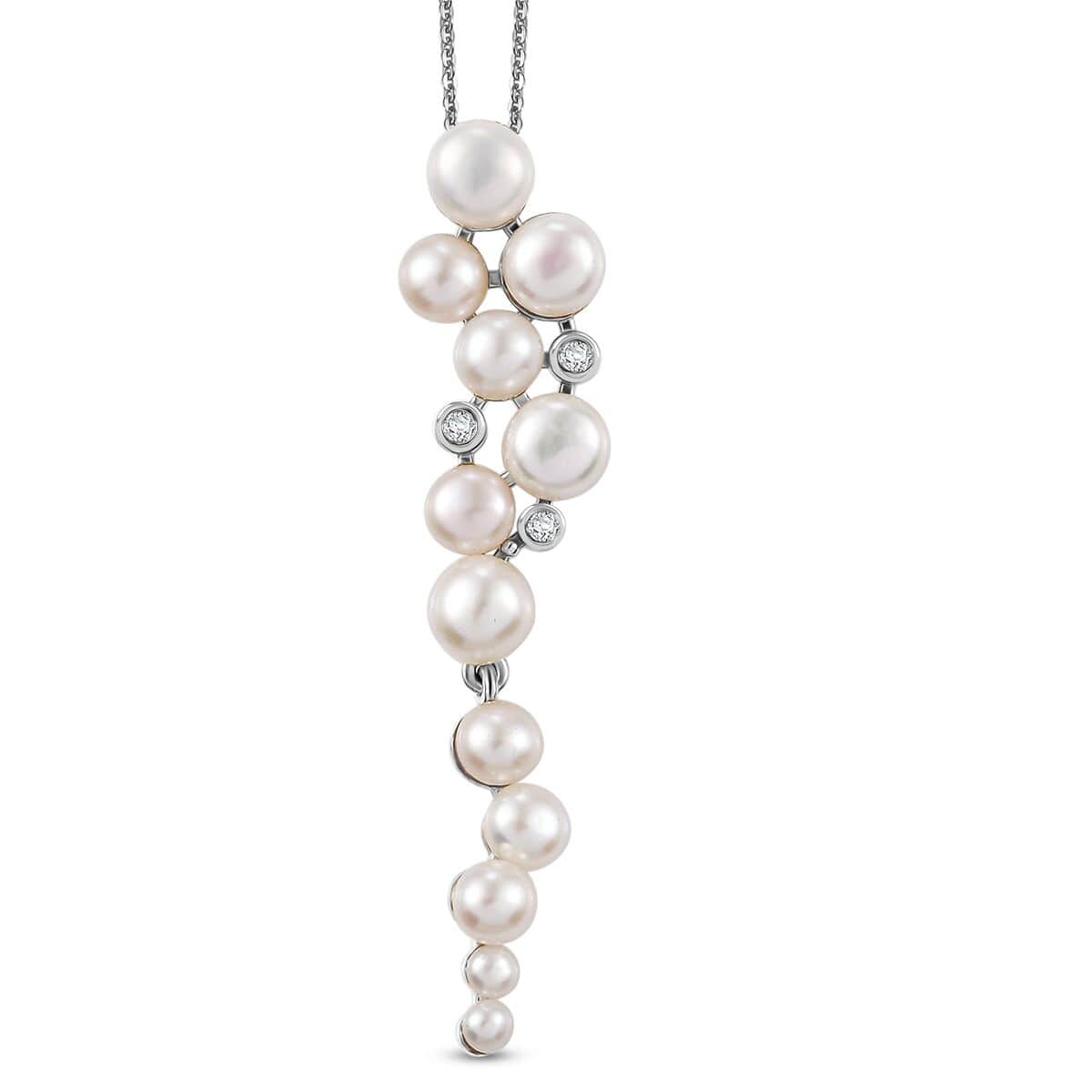 Freshwater Pearl and Moissanite 0.08 ctw Pendant Necklace in Platinum Over Sterling Silver 20 Inches image number 0