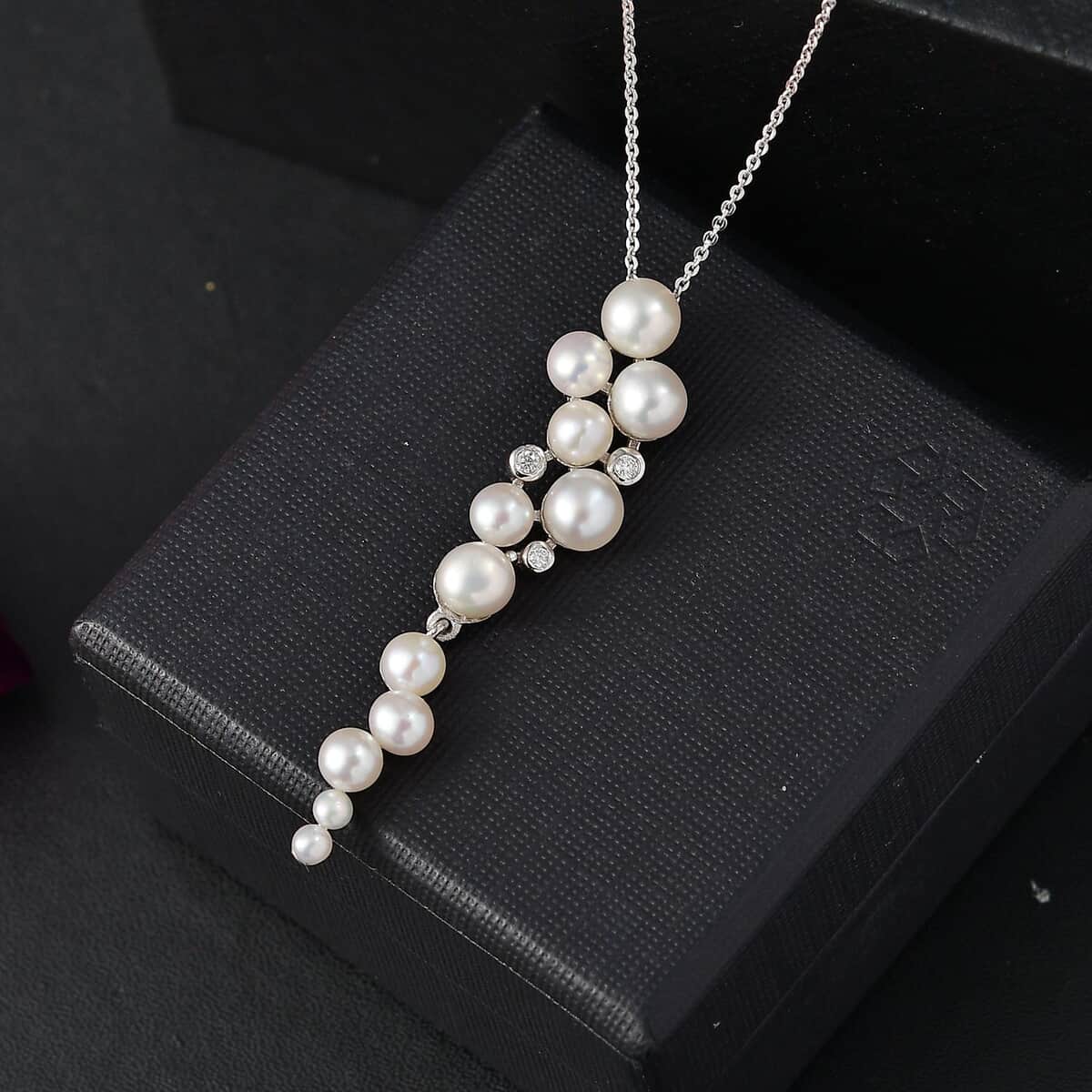 Freshwater Pearl and Moissanite 0.08 ctw Pendant Necklace in Platinum Over Sterling Silver 20 Inches image number 1