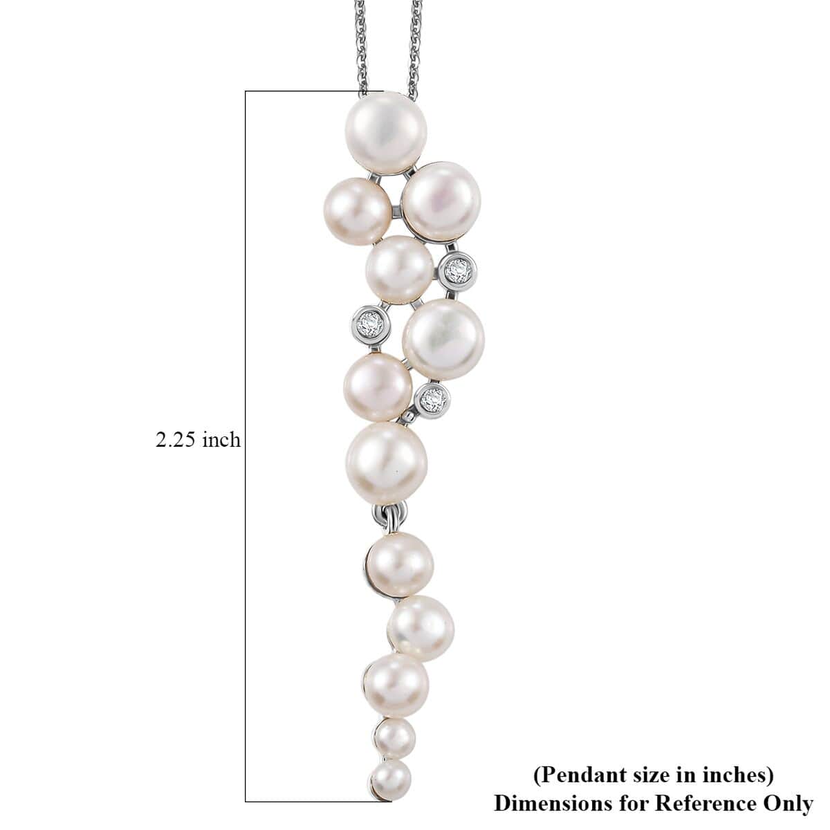 Freshwater Pearl and Moissanite 0.08 ctw Pendant Necklace in Platinum Over Sterling Silver 20 Inches image number 6