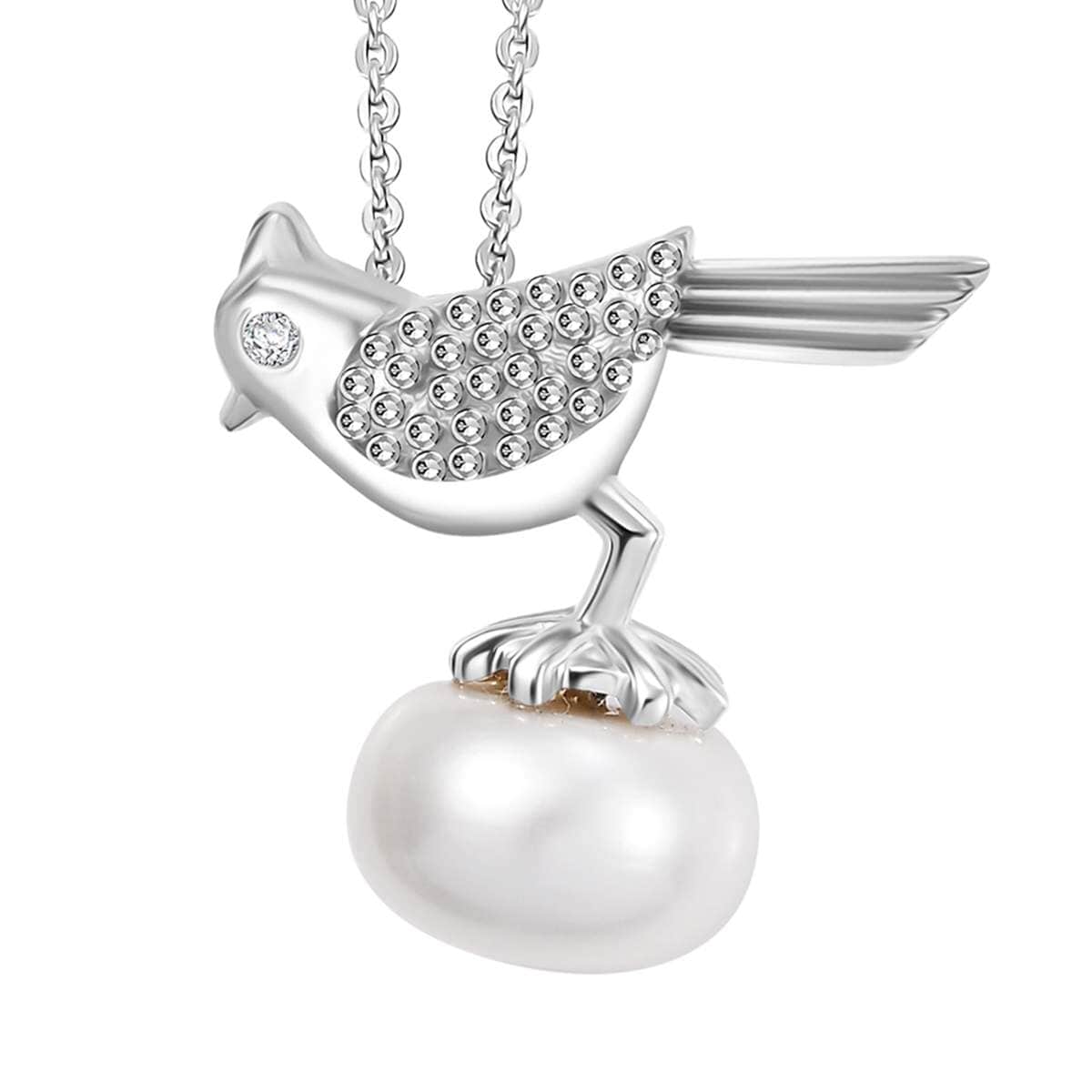 Freshwater Pearl and Moissanite Pendant Necklace in Platinum Over Sterling Silver 20 Inches image number 0