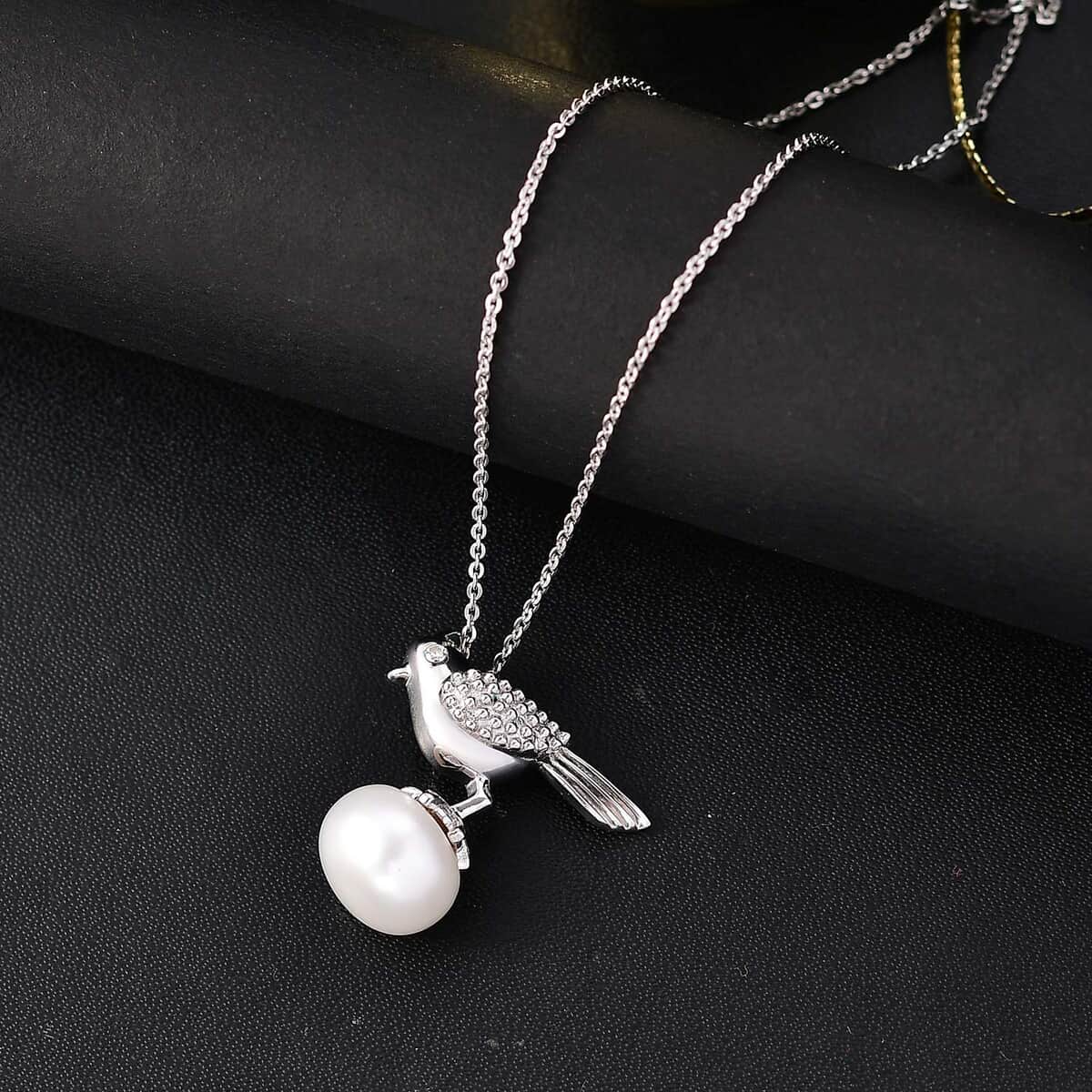 Freshwater Pearl and Moissanite Pendant Necklace in Platinum Over Sterling Silver 20 Inches image number 1