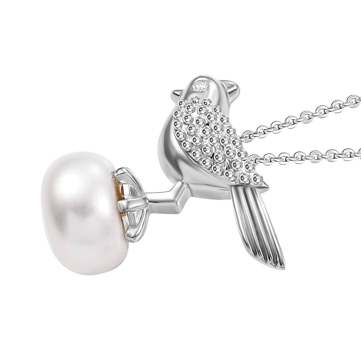 Freshwater Pearl and Moissanite Pendant Necklace in Platinum Over Sterling Silver 20 Inches image number 3