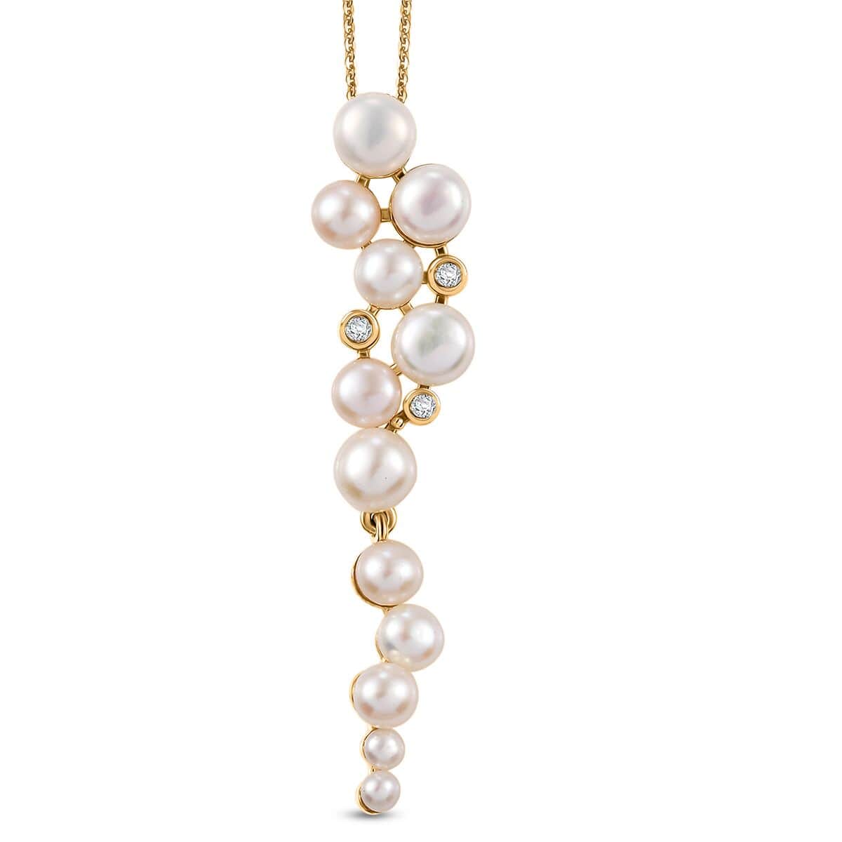 Freshwater Pearl and Moissanite 0.08 ctw Pendant Necklace in Vermeil Yellow Gold Over Sterling Silver 20 Inches image number 0