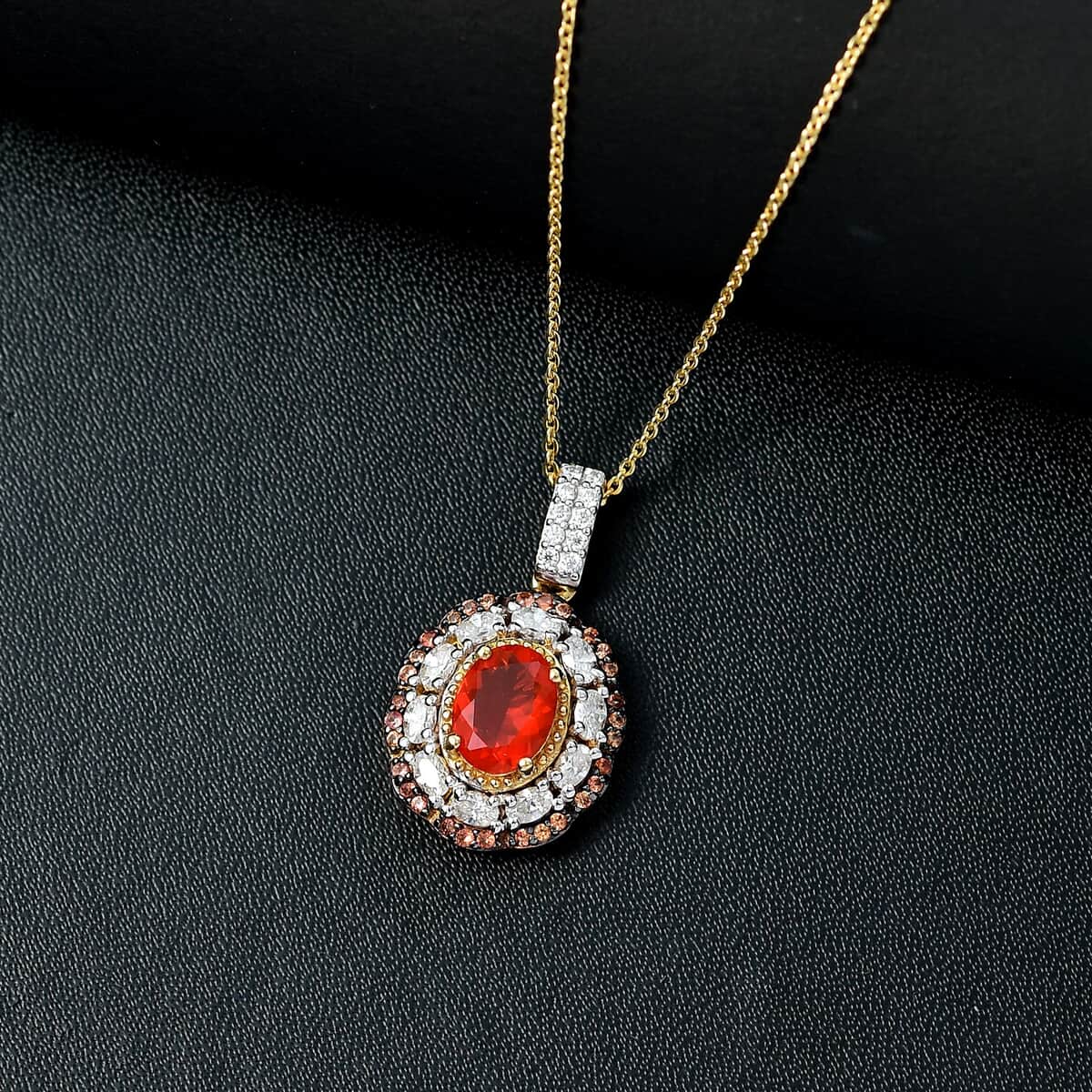 Doorbuster Mexican Cherry Fire Opal and Multi Gemstone 1.60 ctw Crimson Frost Pendant Necklace in 18K Vermeil Yellow Gold Over Sterling Silver 20 Inches image number 1