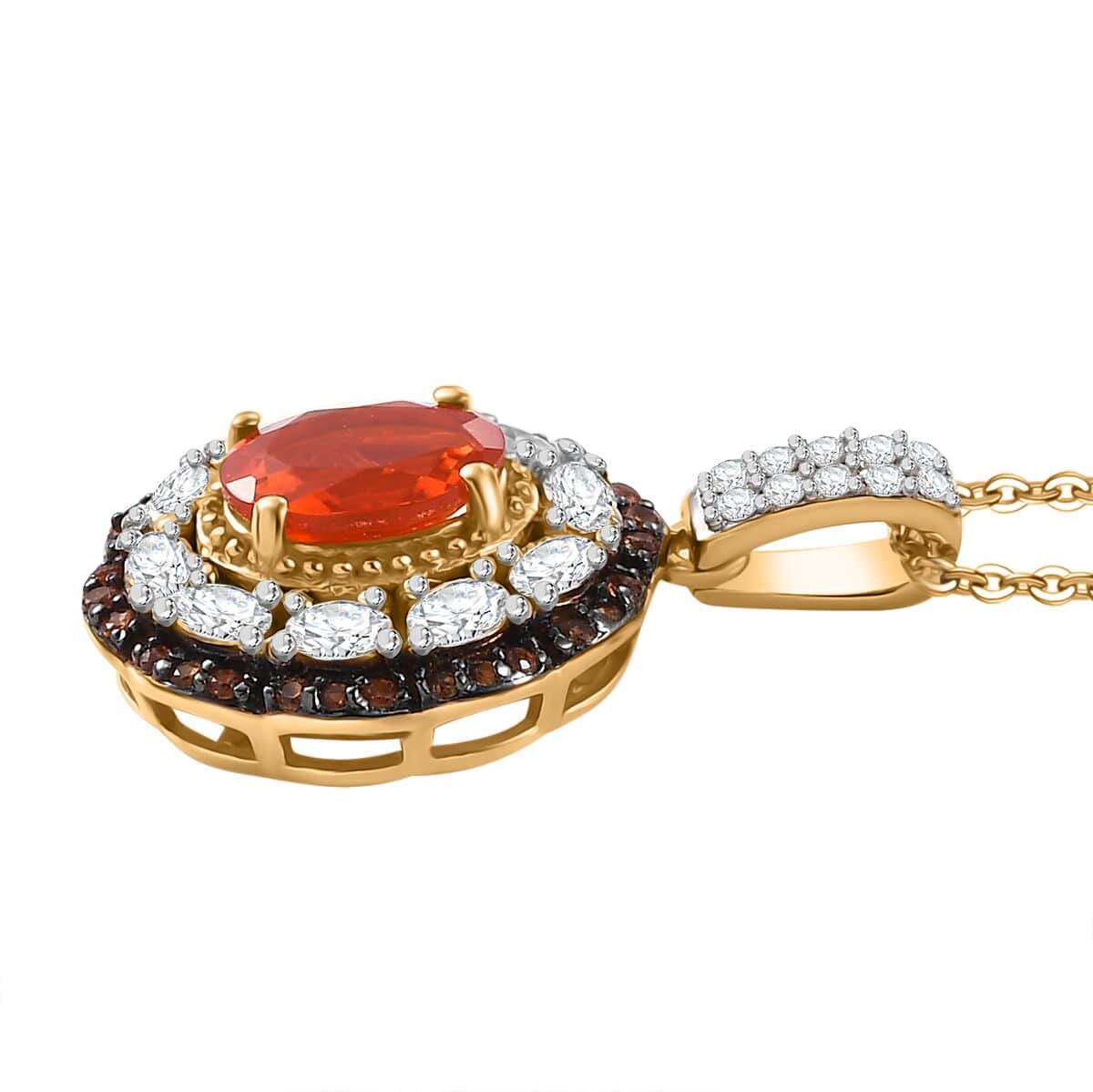 Doorbuster Mexican Cherry Fire Opal and Multi Gemstone 1.60 ctw Crimson Frost Pendant Necklace in 18K Vermeil Yellow Gold Over Sterling Silver 20 Inches image number 3