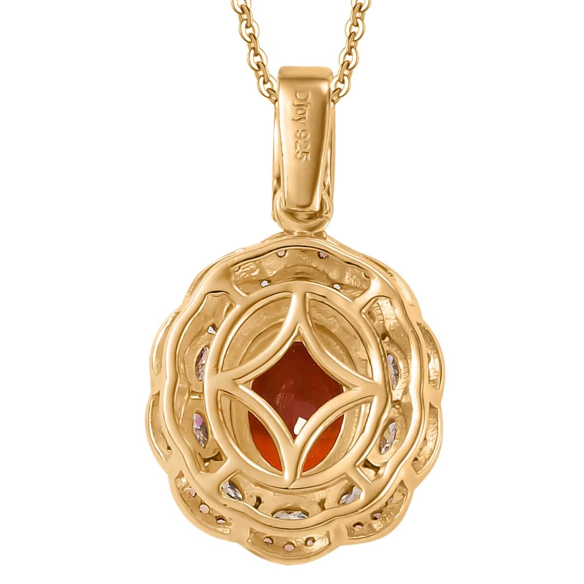 Doorbuster Mexican Cherry Fire Opal and Multi Gemstone 1.60 ctw Crimson Frost Pendant Necklace in 18K Vermeil Yellow Gold Over Sterling Silver 20 Inches image number 4