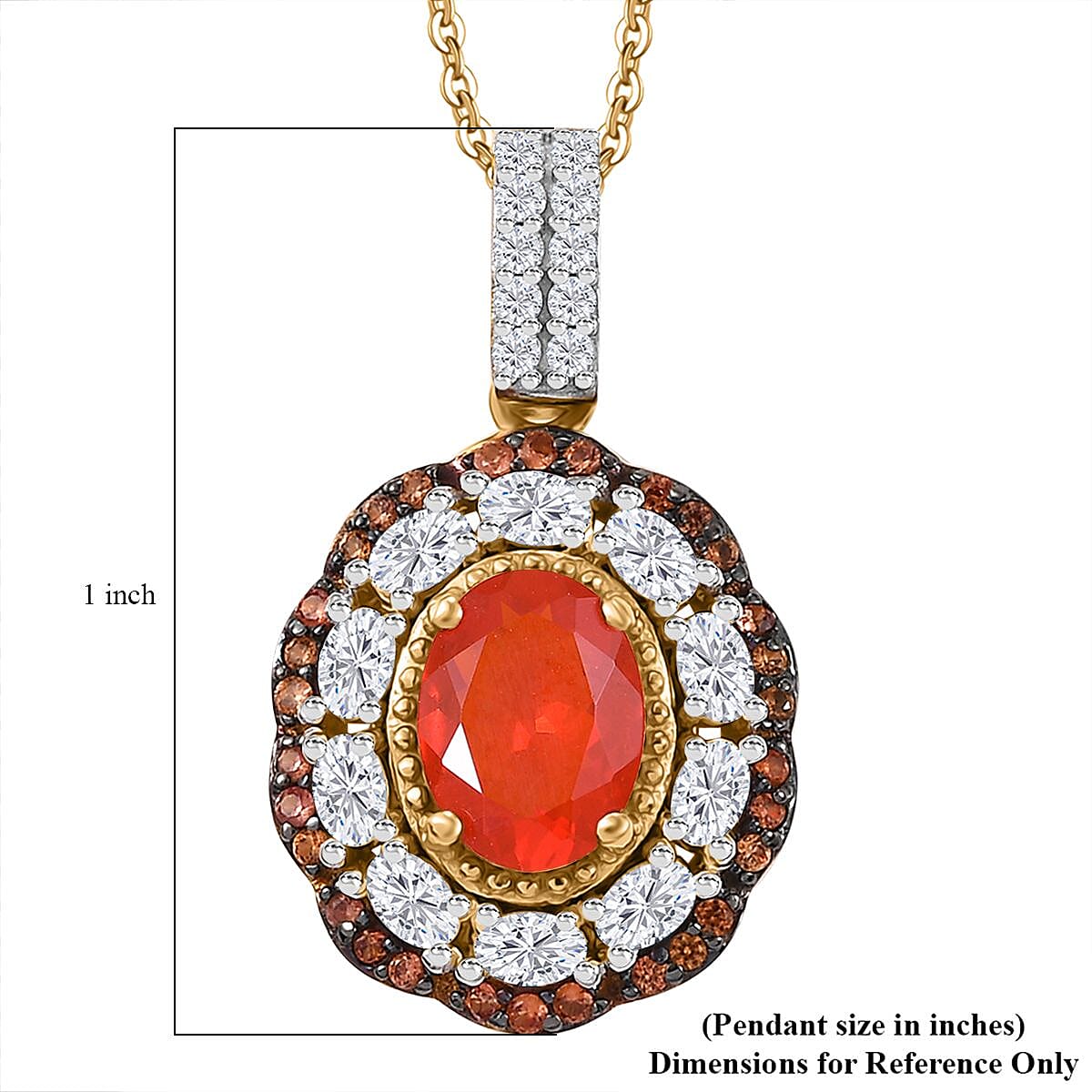 Mexican Cherry Fire Opal and Multi Gemstone 1.60 ctw Crimson Frost Pendant Necklace in 18K Vermeil Yellow Gold Over Sterling Silver 20 Inches