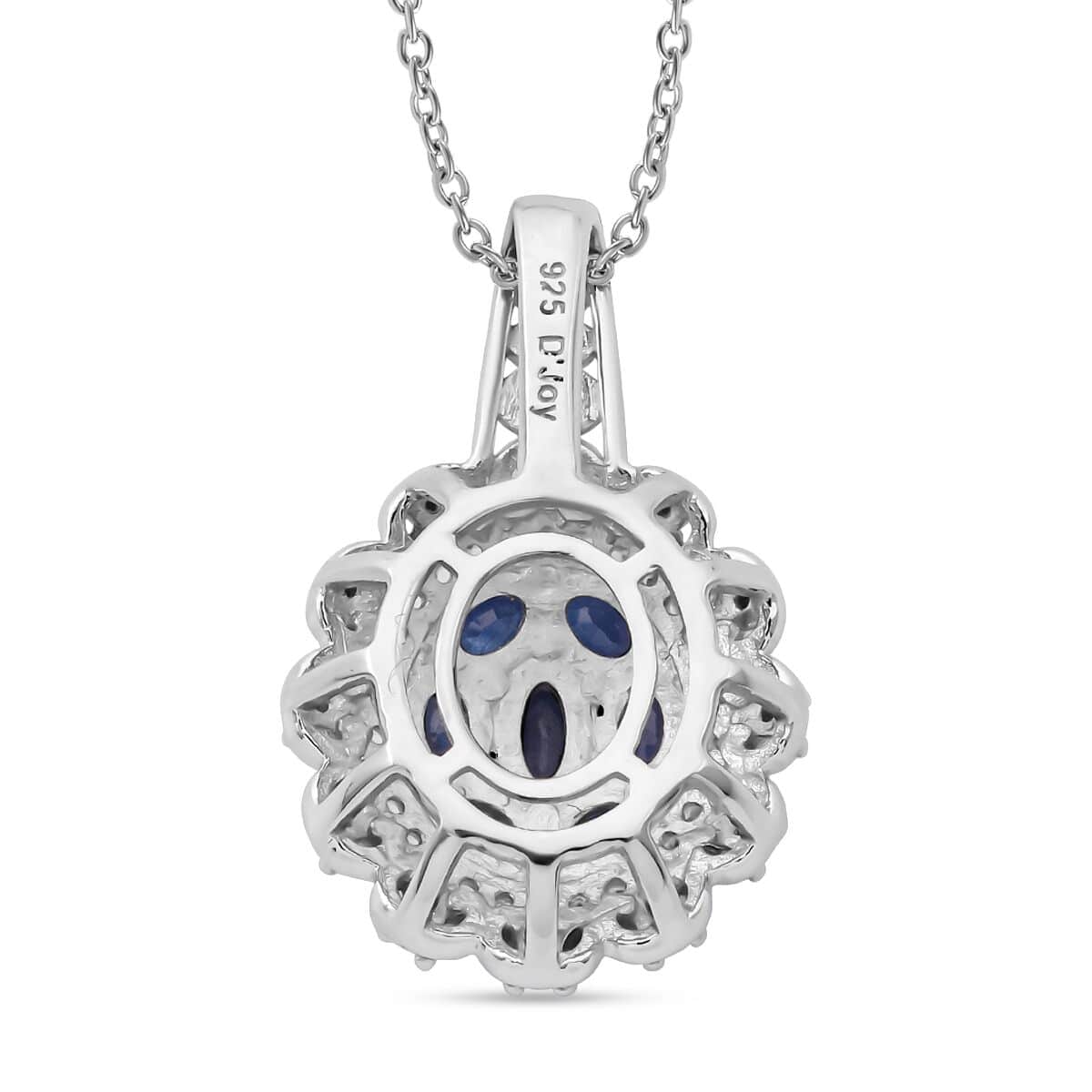 Kanchanaburi Blue Sapphire and White Zircon 2.25 ctw Pendant Necklace in Rhodium Over Sterling Silver 20 Inches image number 4