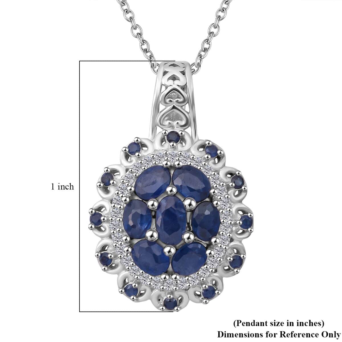 Kanchanaburi Blue Sapphire and White Zircon 2.25 ctw Pendant Necklace in Rhodium Over Sterling Silver 20 Inches image number 5