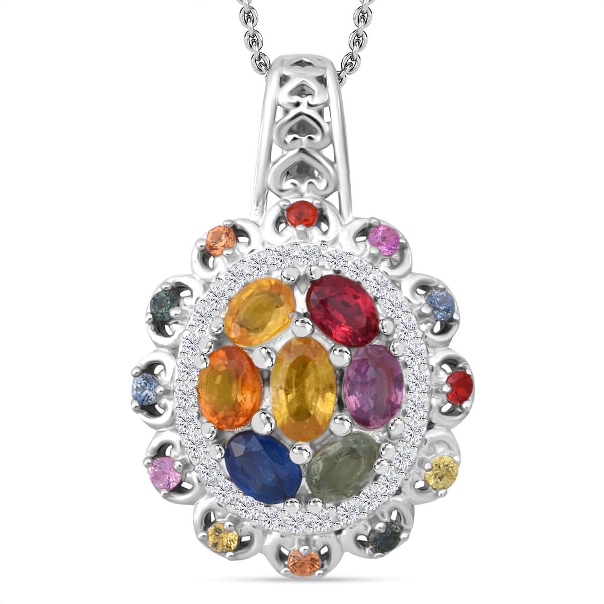 Madagascar Yellow Sapphire and Multi Gemstone 2.25 ctw Cluster Halo Pendant Necklace in Rhodium Over Sterling Silver 20 Inches image number 0