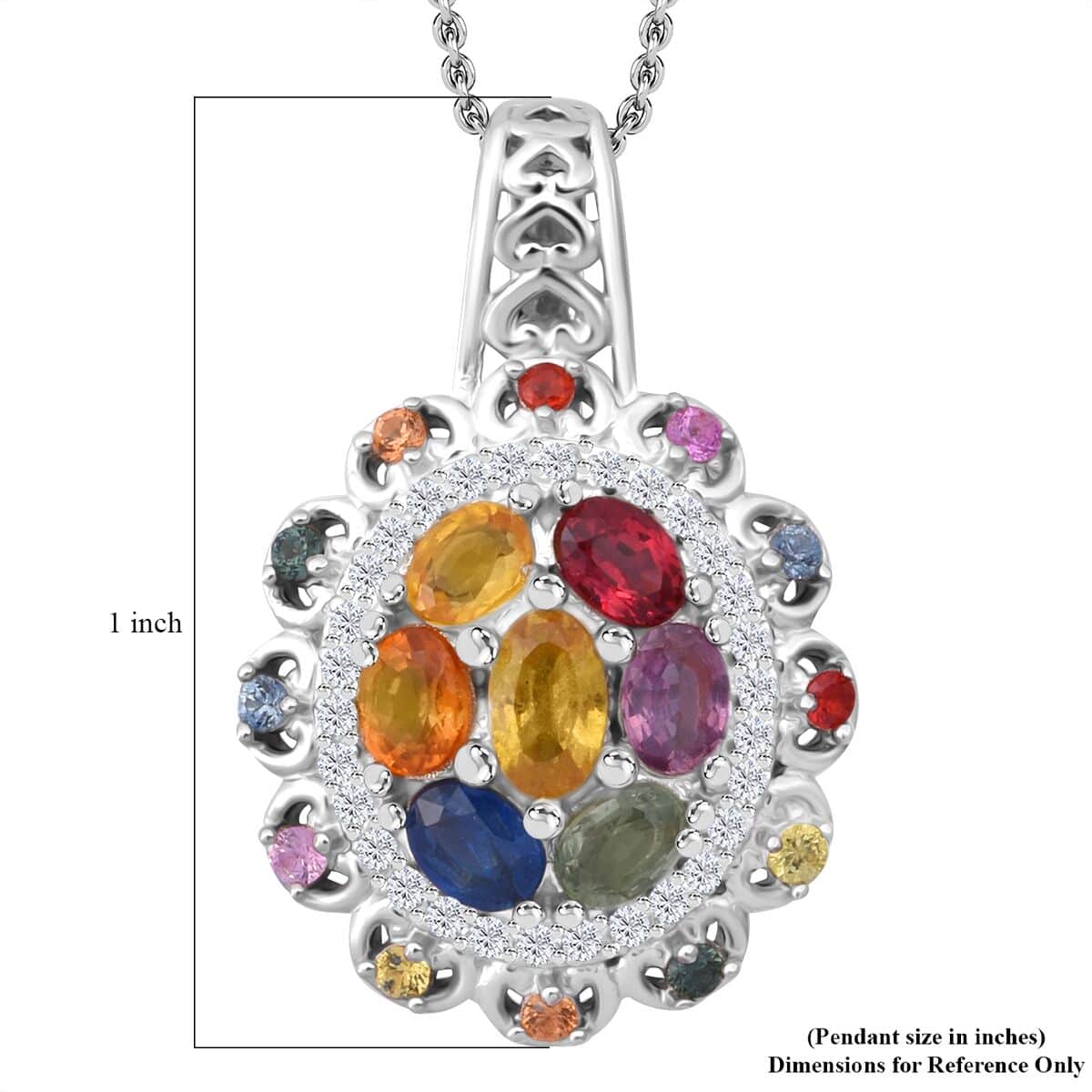 Madagascar Yellow Sapphire and Multi Gemstone 2.25 ctw Cluster Halo Pendant Necklace in Rhodium Over Sterling Silver 20 Inches image number 5