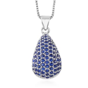 Simulated Blue Diamond Pendant Necklace in Silvertone 18-20 Inches