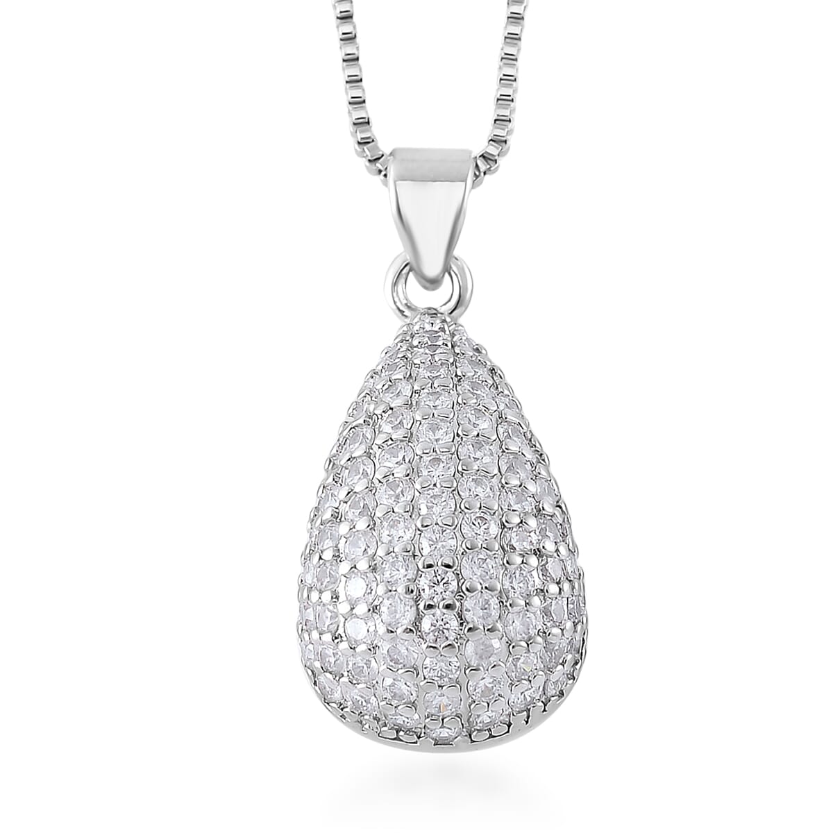 Simulated Diamond Pendant Necklace in Silvertone 18-20 Inches image number 0