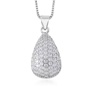 Simulated Diamond Pendant Necklace in Silvertone 18-20 Inches