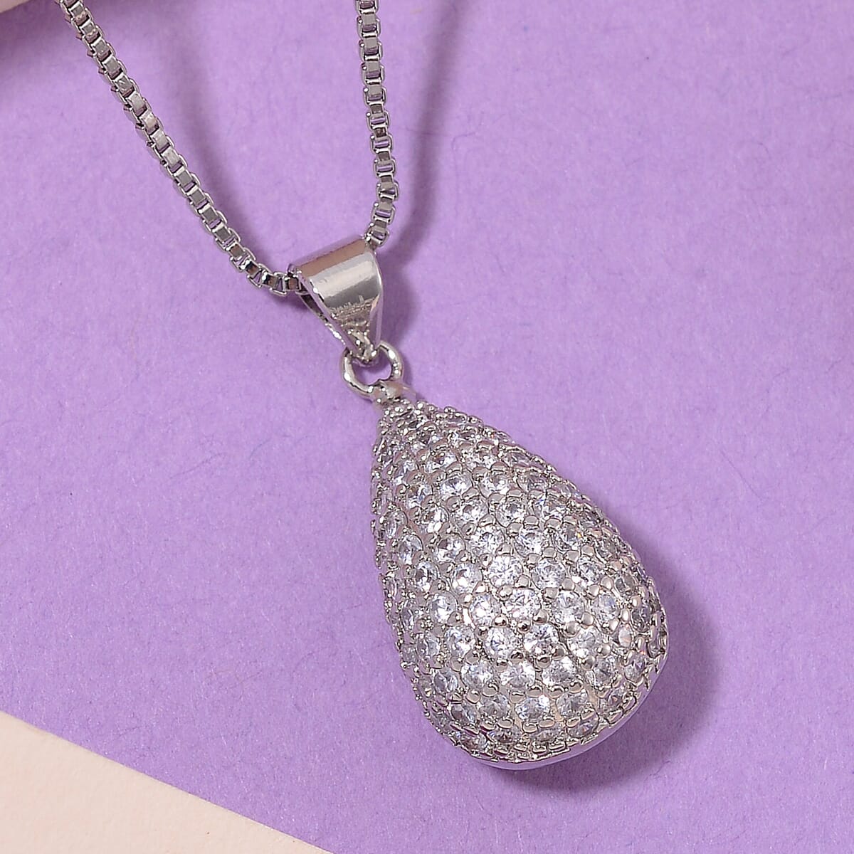Simulated Diamond Pendant Necklace in Silvertone 18-20 Inches image number 1