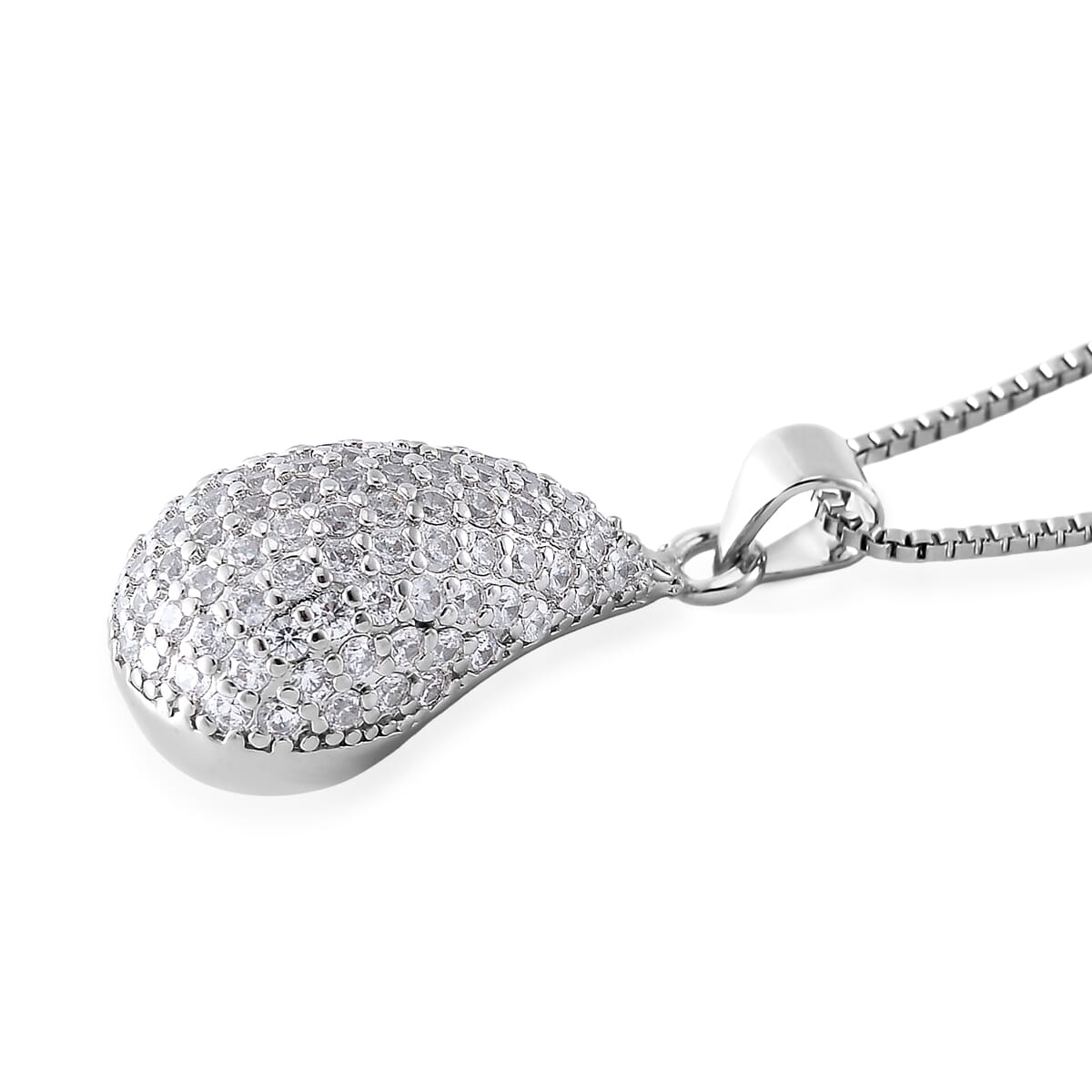 Simulated Diamond Pendant Necklace in Silvertone 18-20 Inches image number 2