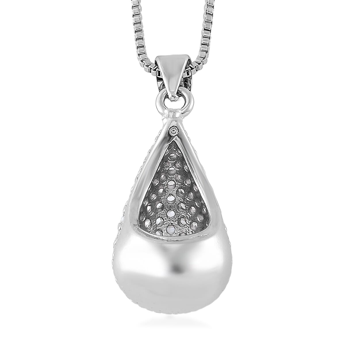Simulated Diamond Pendant Necklace in Silvertone 18-20 Inches image number 3